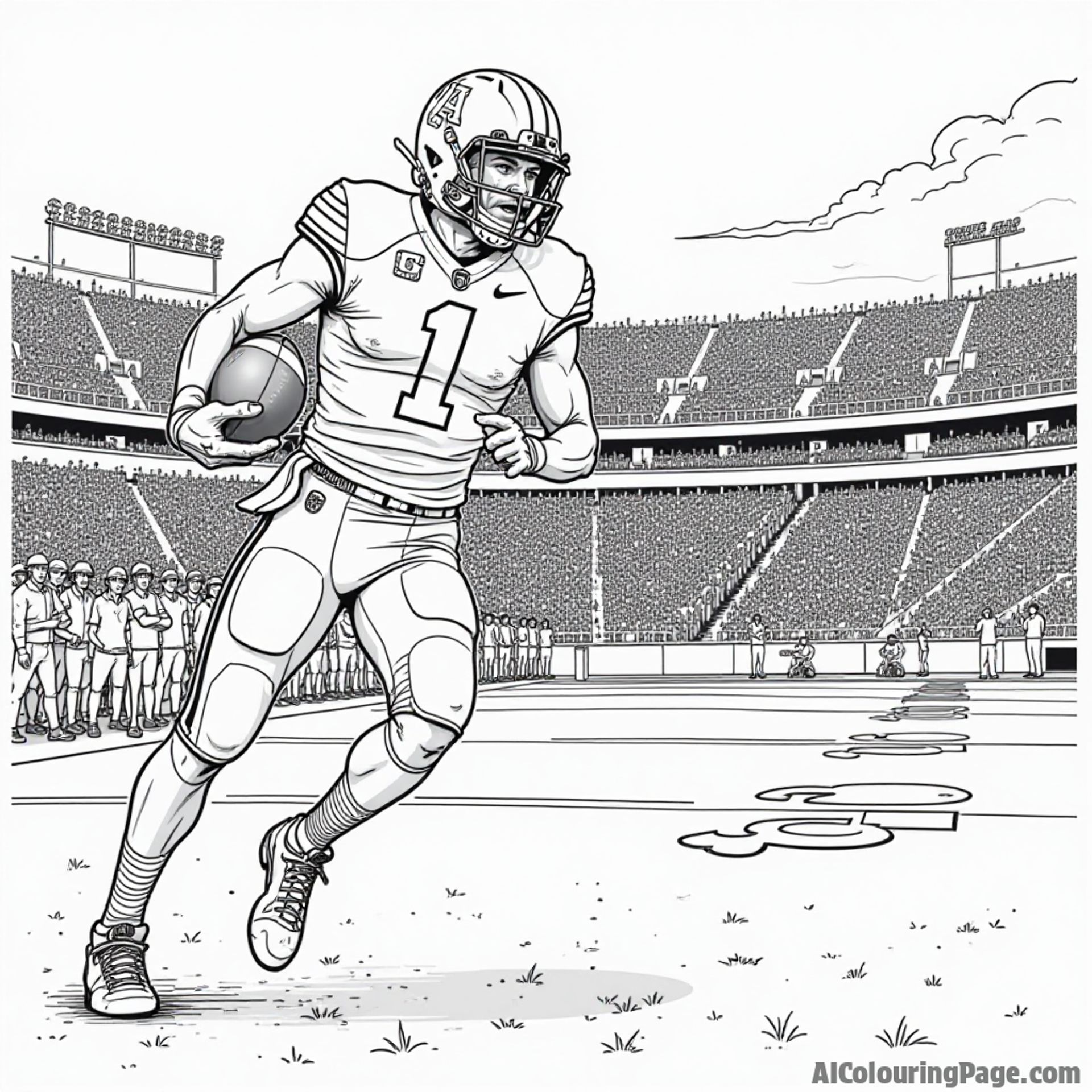 Alabama football scene showcasing a player in action, a cheering crowd, and a large stadium filled with excitement.