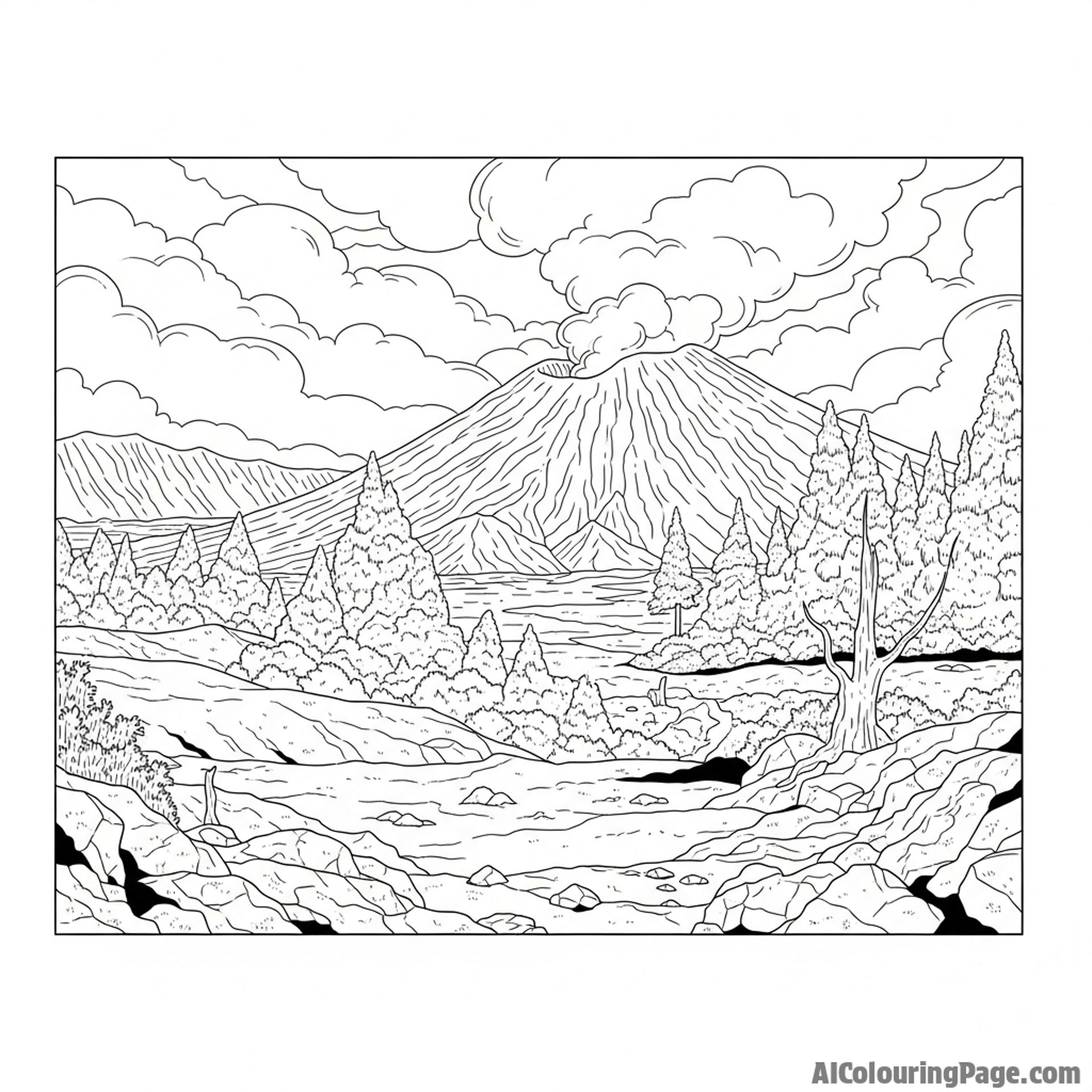 Volcanic ash covering a desolate landscape.