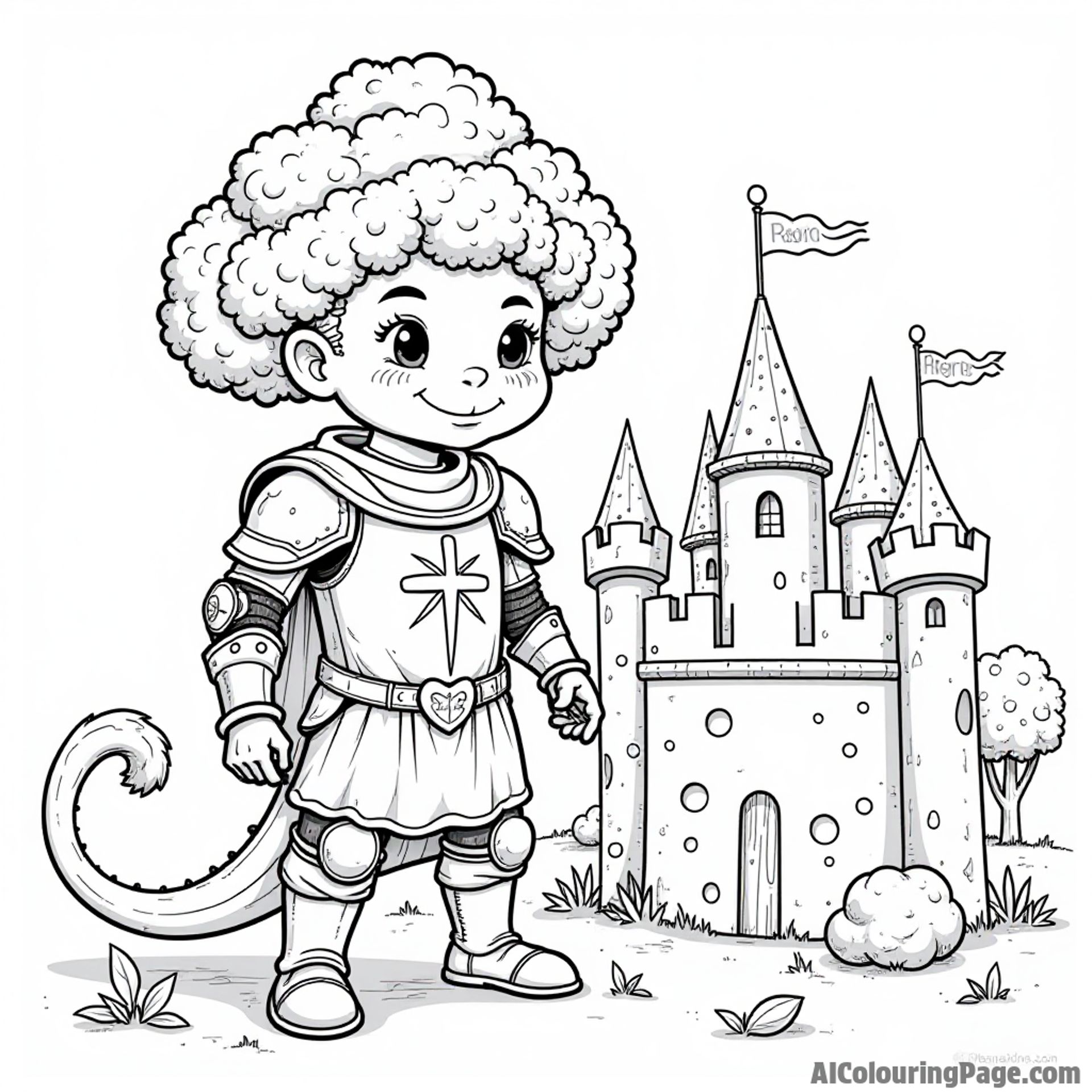 A broccoli knight in shining armor, protecting a castle made of cheese from mischievous vegetable dragons in the background.