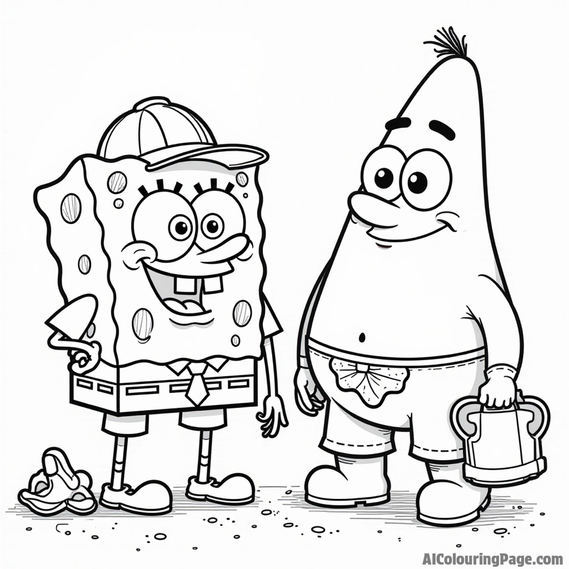 SpongeBob and Patrick trying out different jobs in Bikini Bottom, dressed in funny costumes with tools and work gear