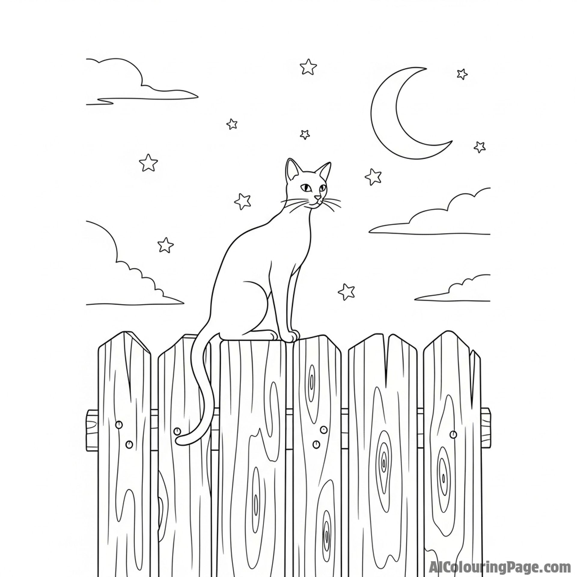 A sleek cat perched on a high fence, silhouetted against a twilight sky.