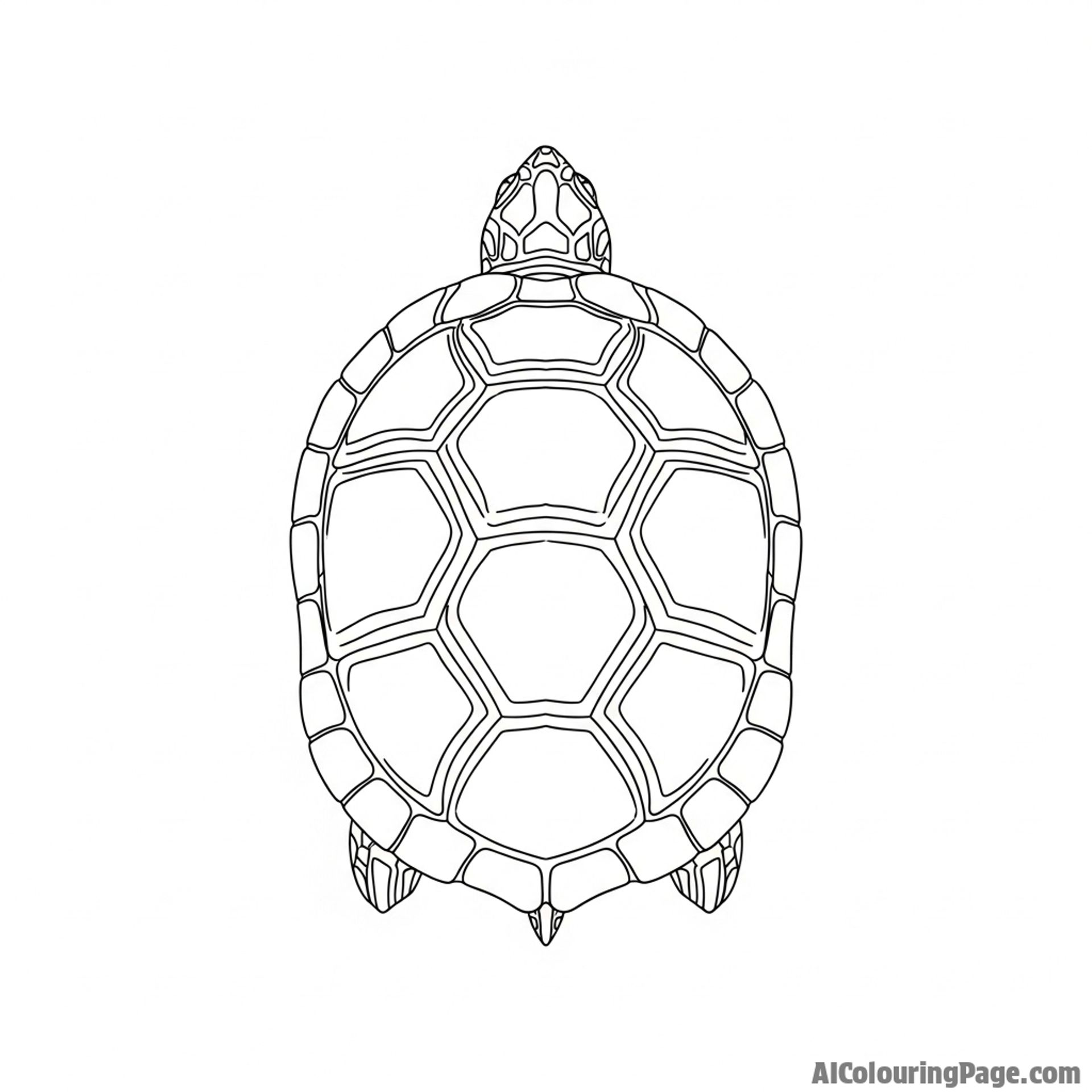 A turtle shell viewed from directly above, showcasing its symmetrical patterns.