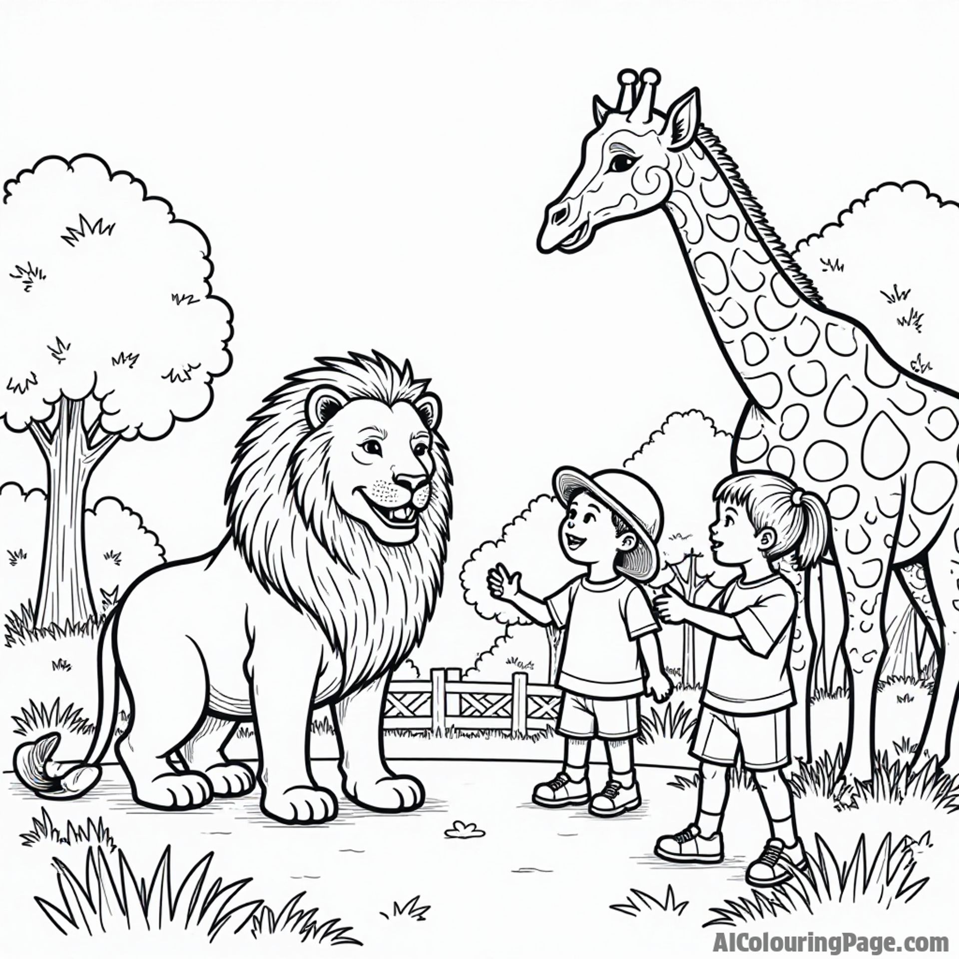 A fun day at the Lincoln Park Zoo featuring a lion, a giraffe, and children enjoying the sights in Illinois