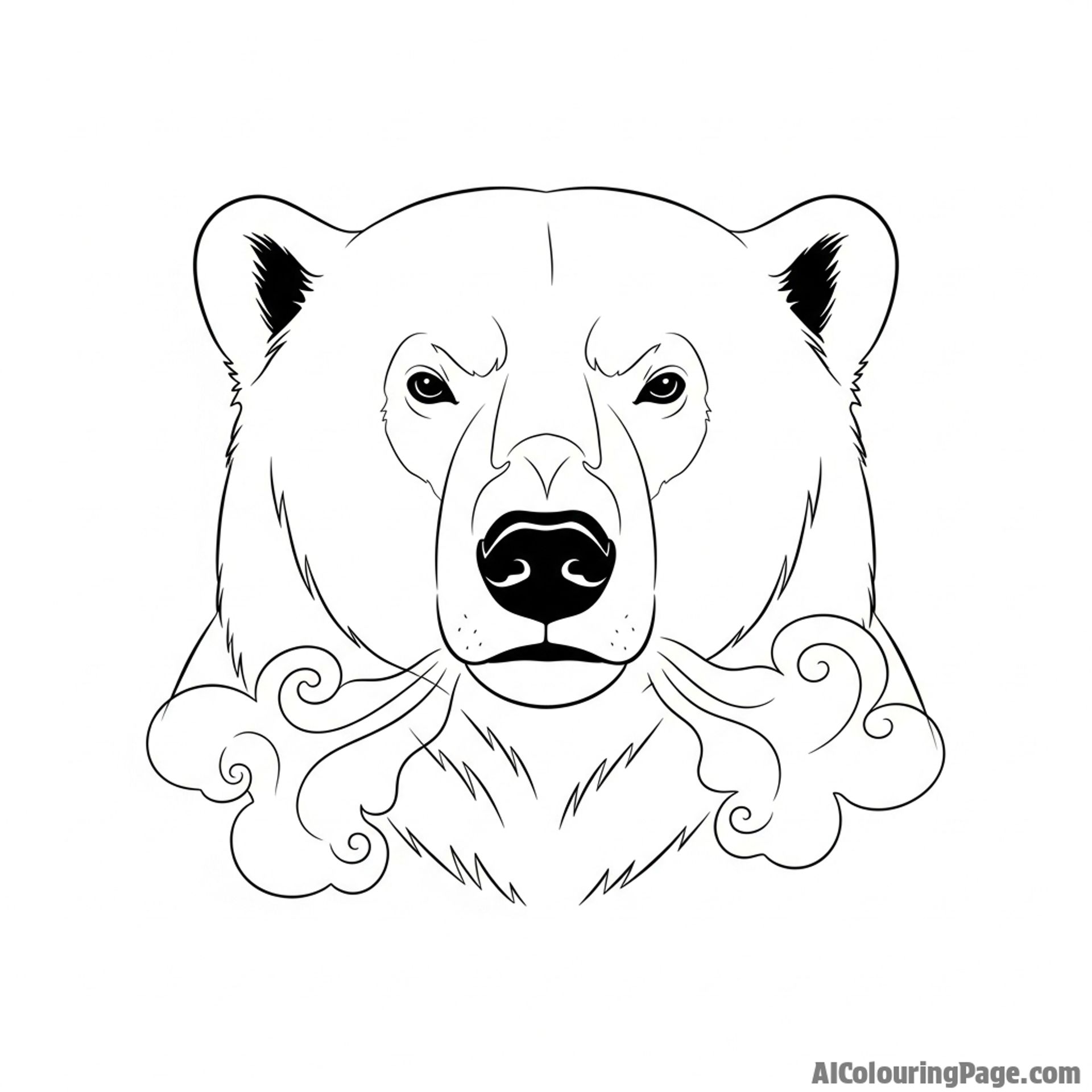 The intense, focused gaze of a polar bear, its breath visible as mist.