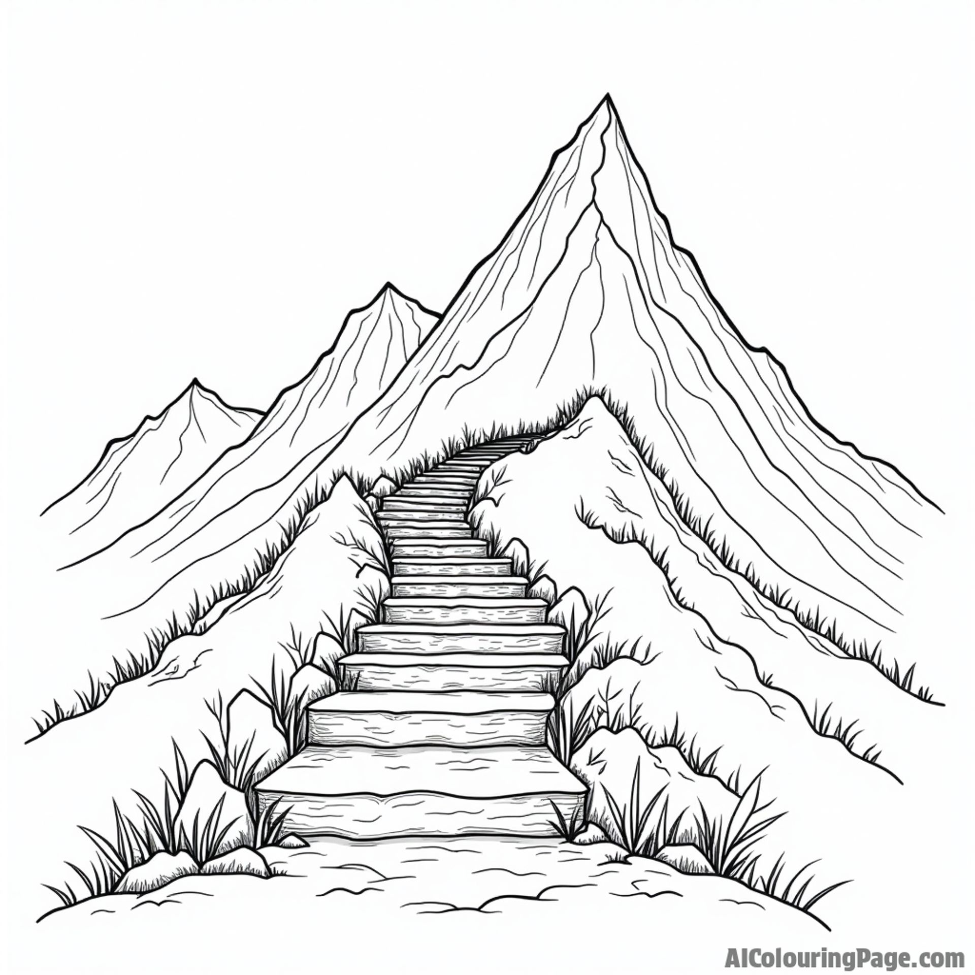 A stone staircase leading to the top of a mountain.