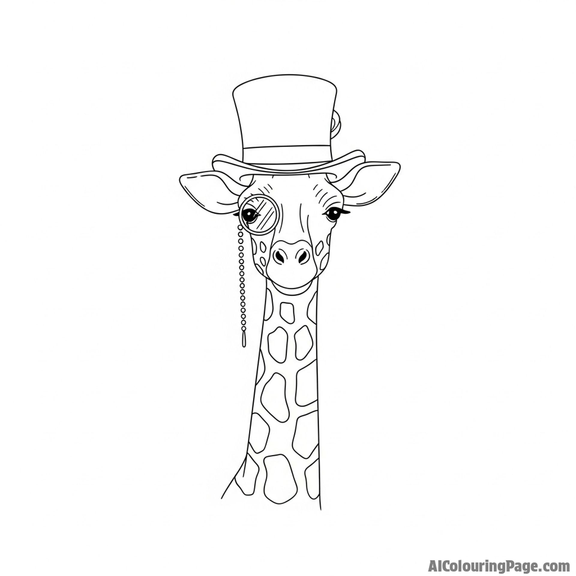 A whimsical illustration of a giraffe wearing a top hat and a monocle.
