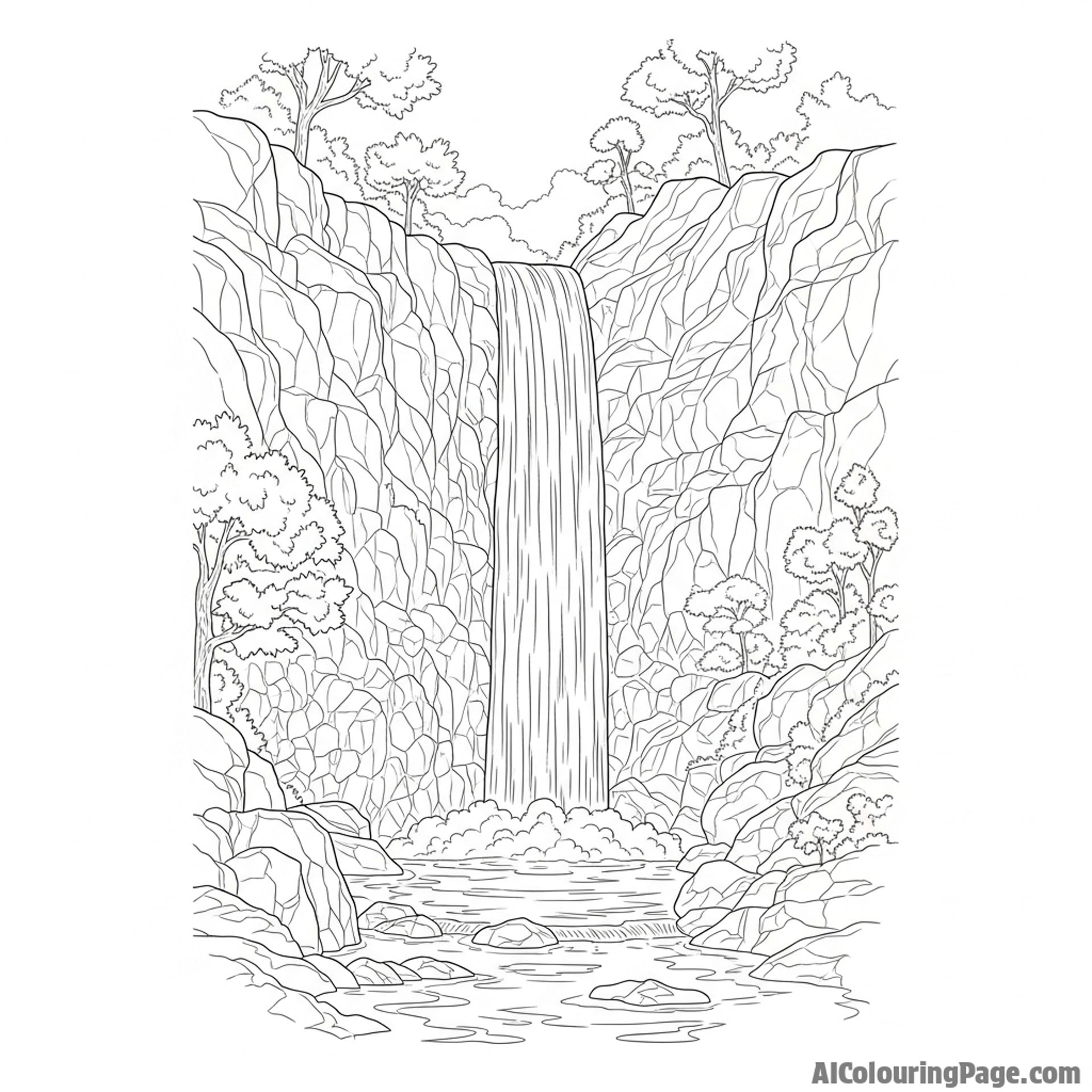 A remote and untouched waterfall in a pristine environment.