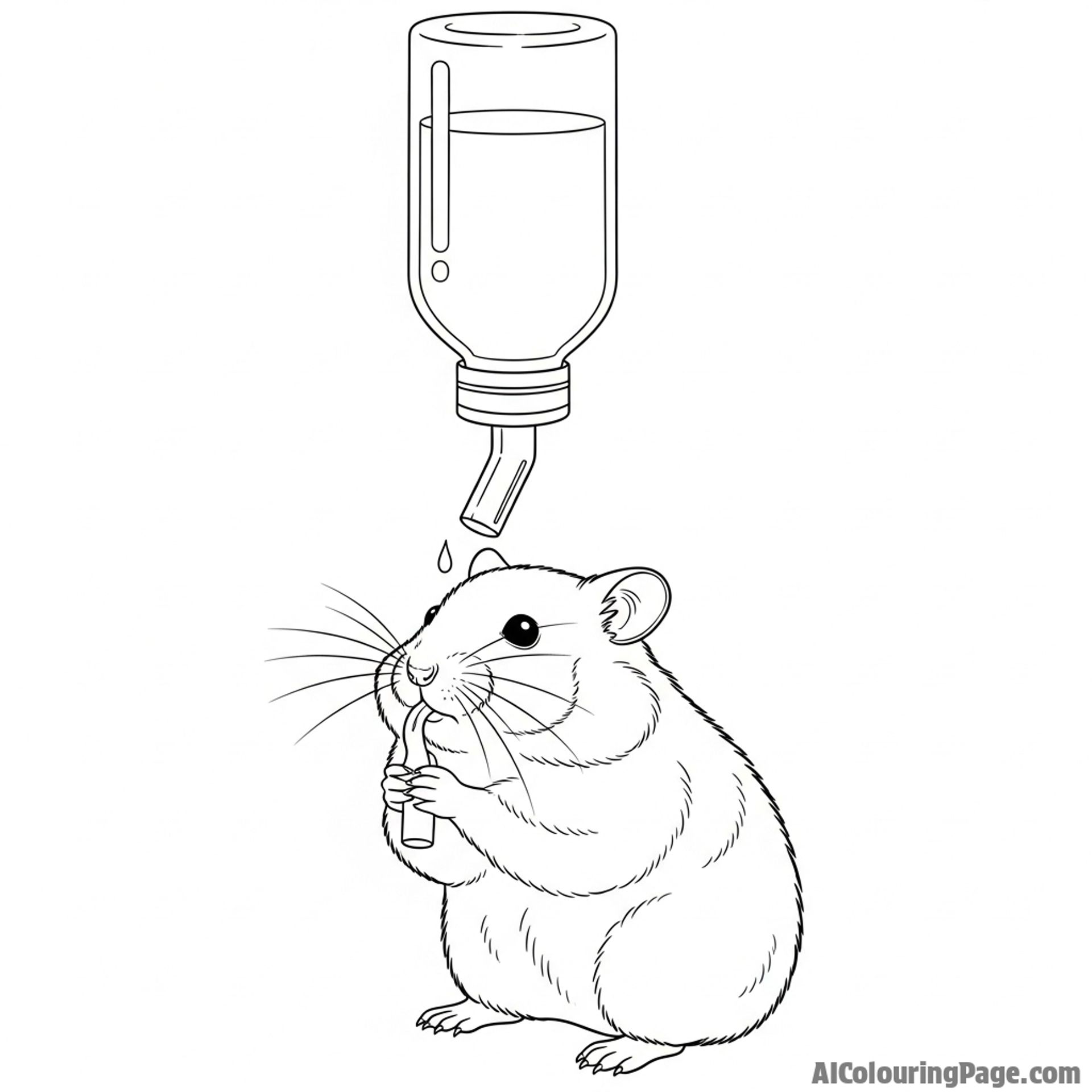 A hamster carefully sipping from its water bottle