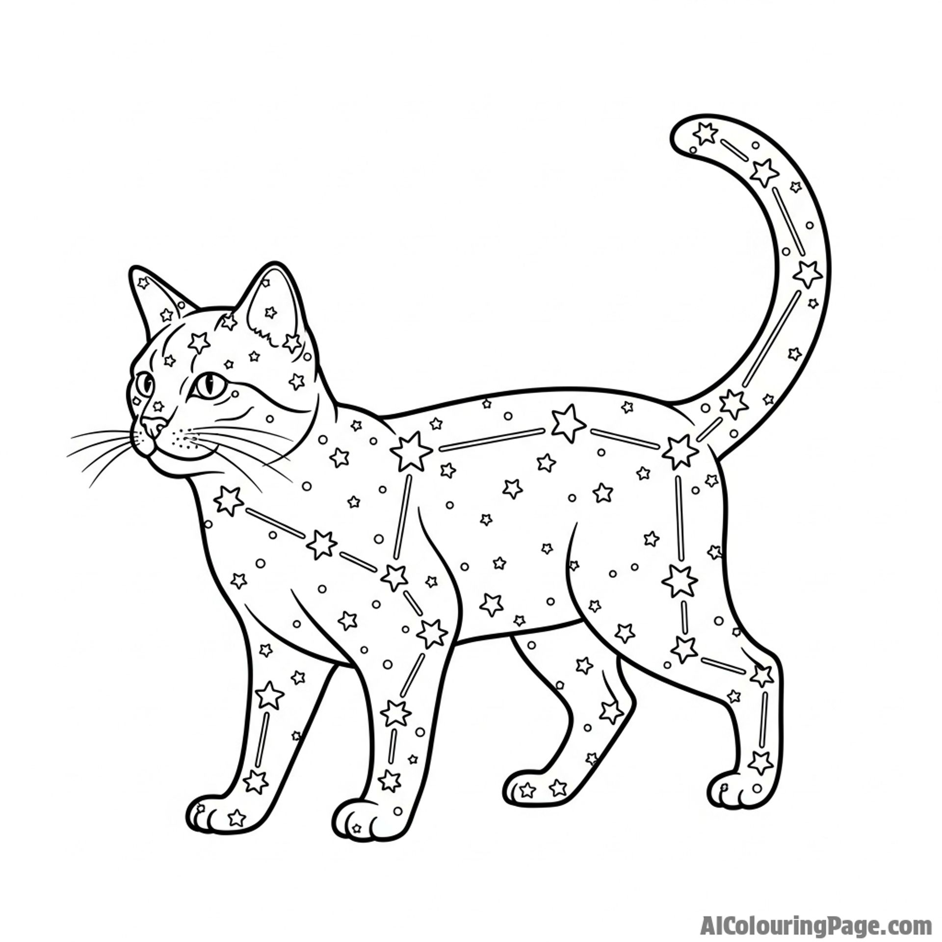 A cat created from constellations in the night sky.