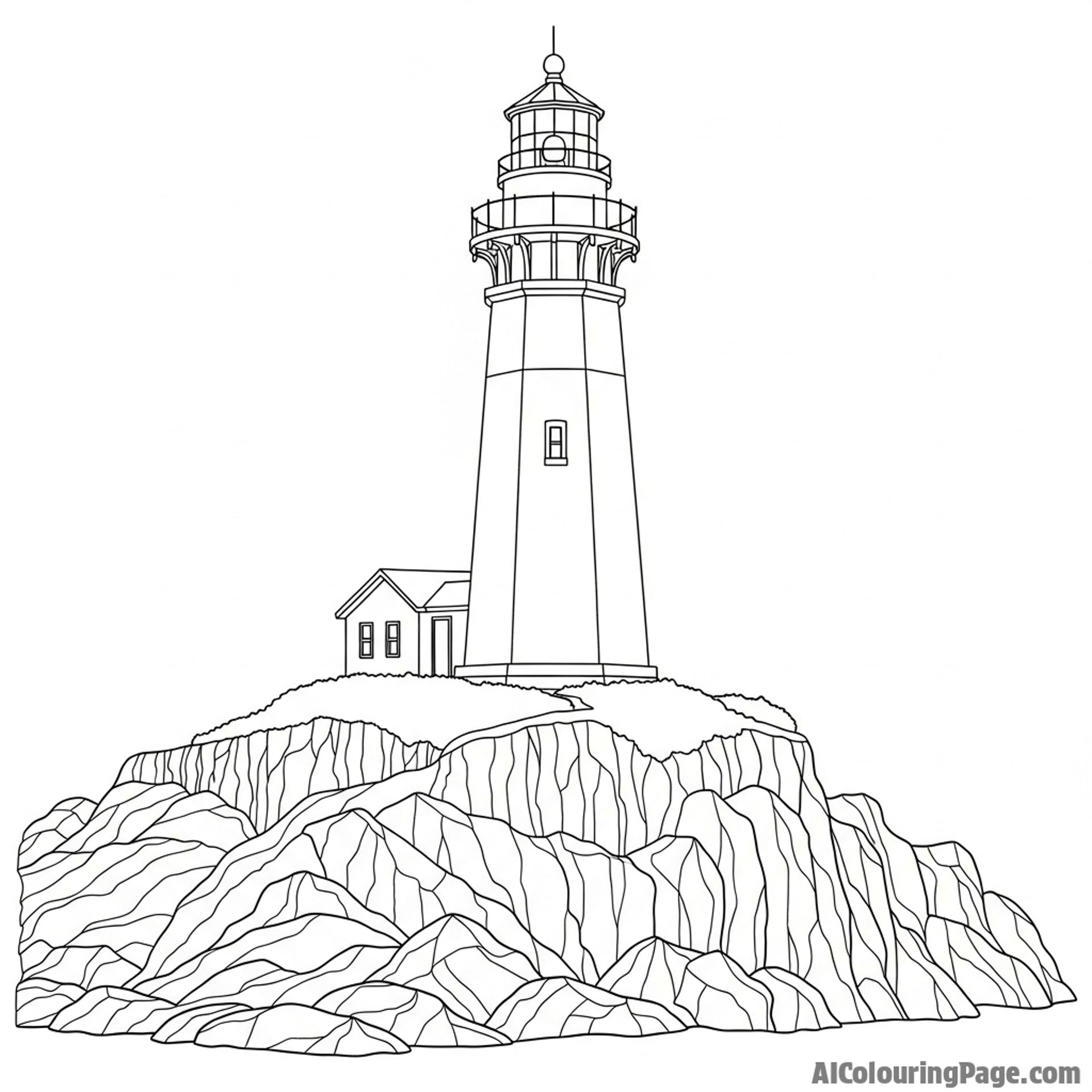 A lighthouse standing on a rocky promontory.