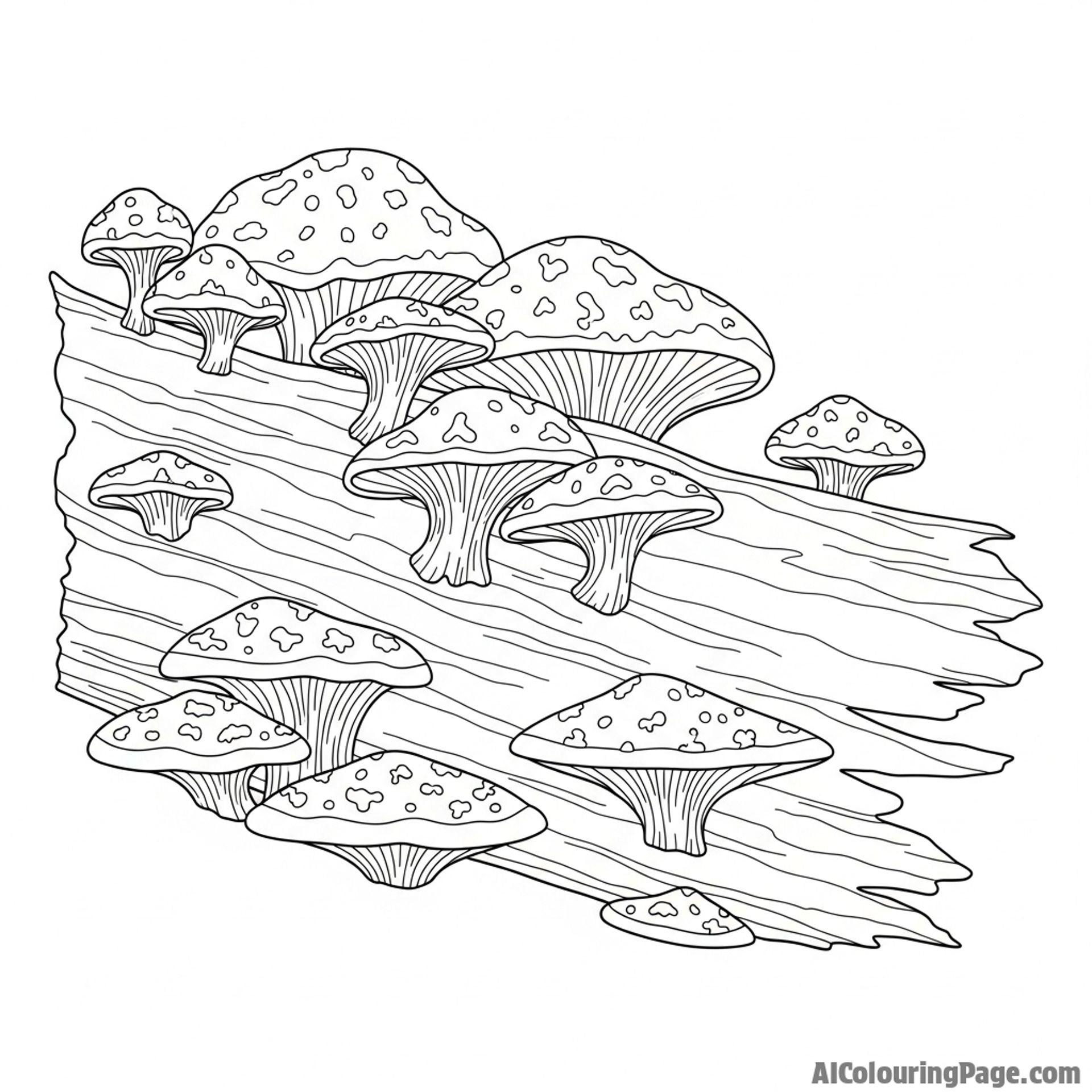 A cluster of vibrant fungi growing on a decaying log.