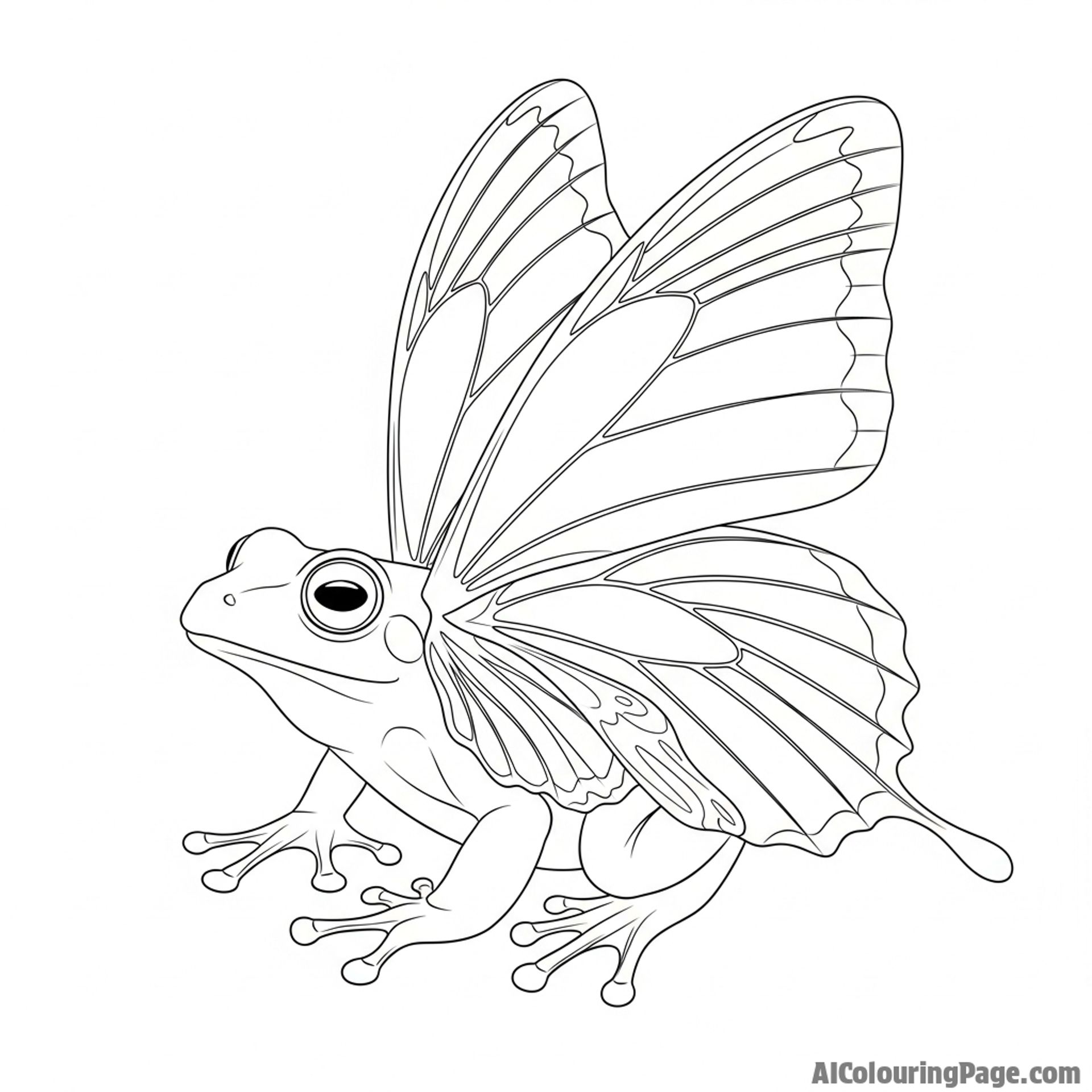 A surrealist painting of a frog with butterfly wings.