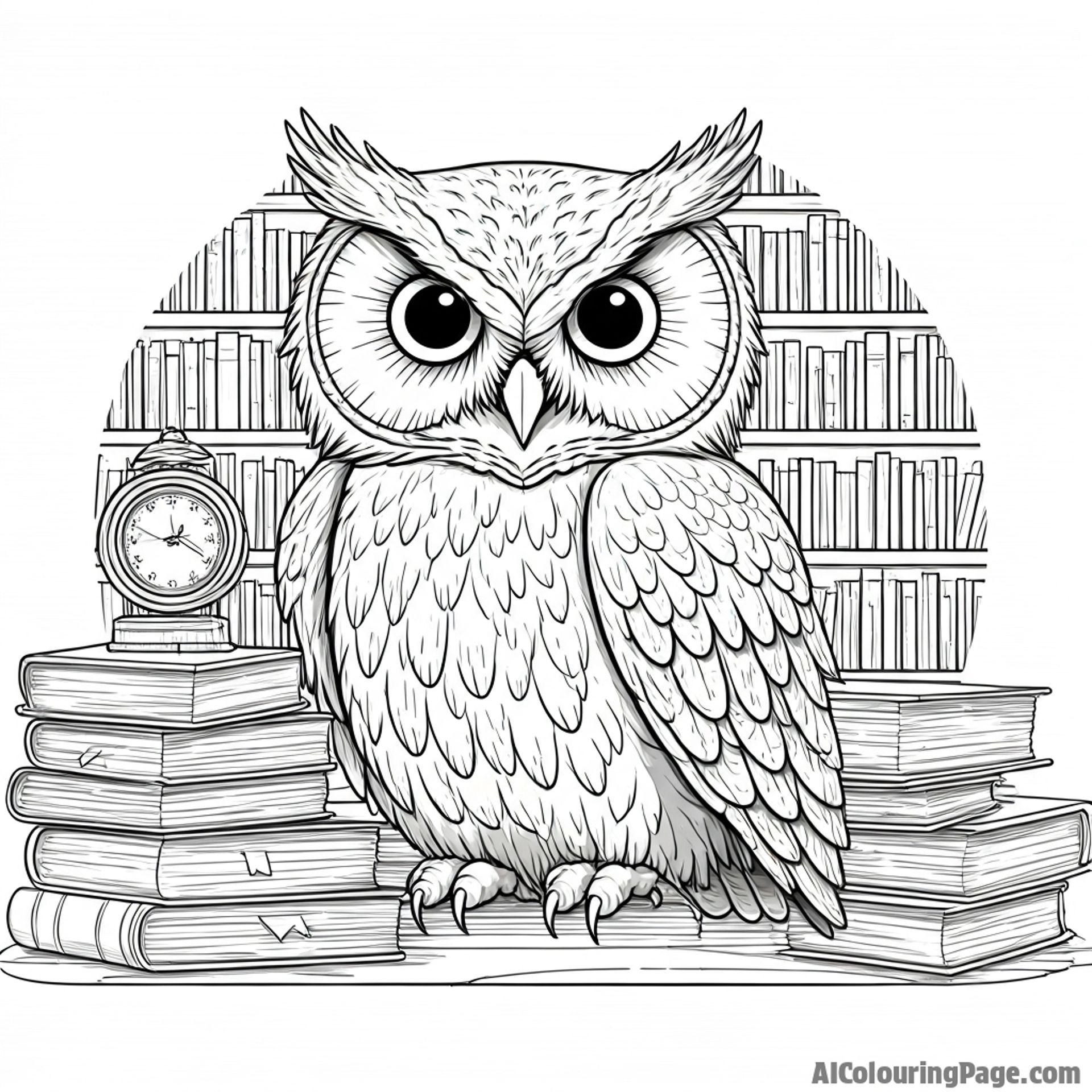 An owl sitting inside a vintage library, surrounded by old books.