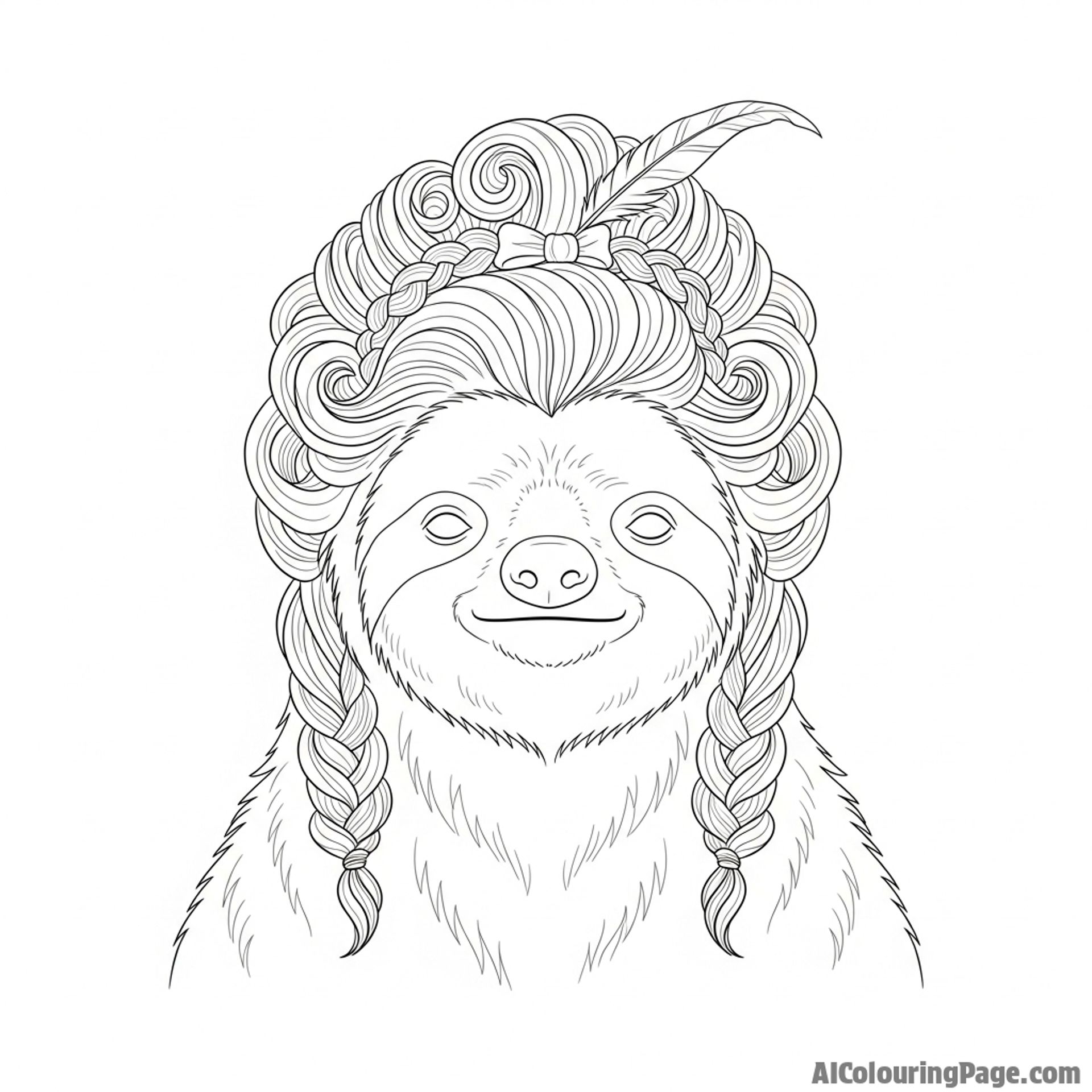 A sloth with its fur styled into an elaborate, old-fashioned hairdo.