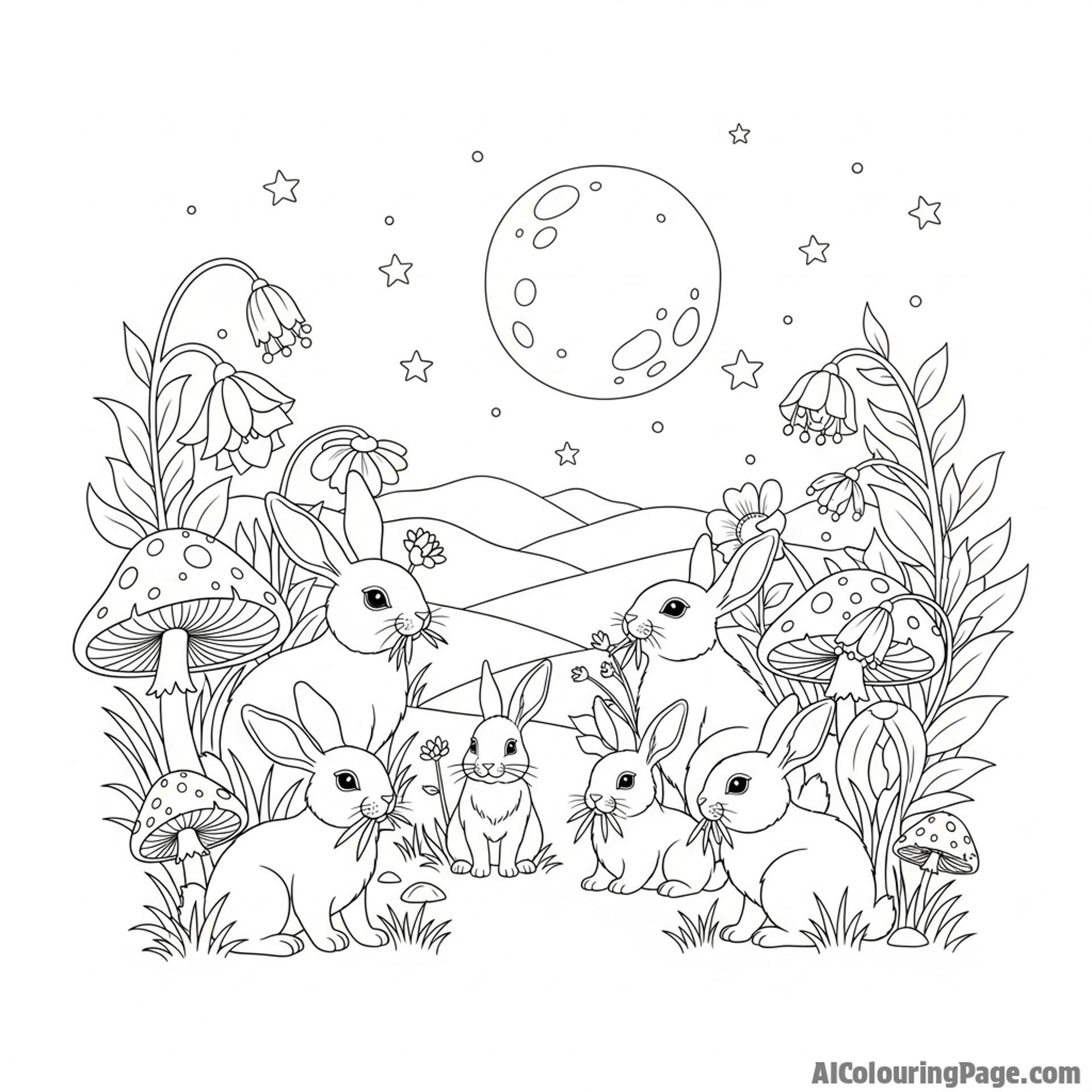A group of rabbits grazing peacefully at twilight.