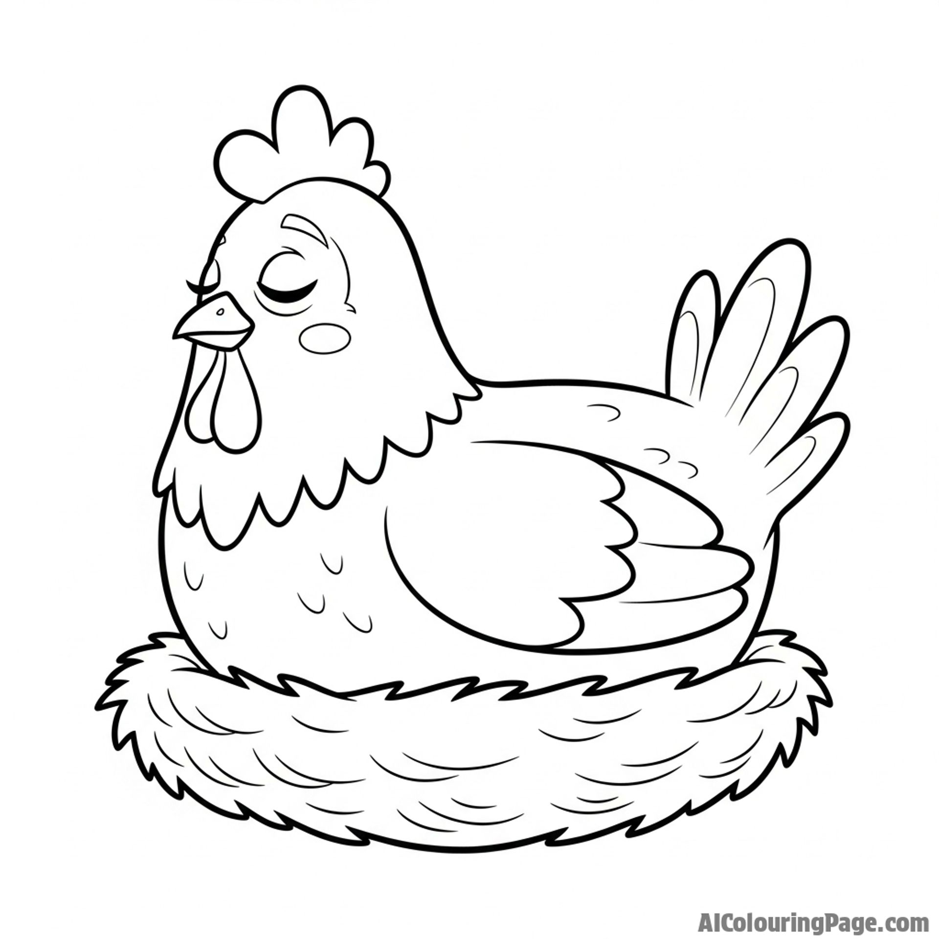 A serene scene of a hen brooding, her eyes half-closed.