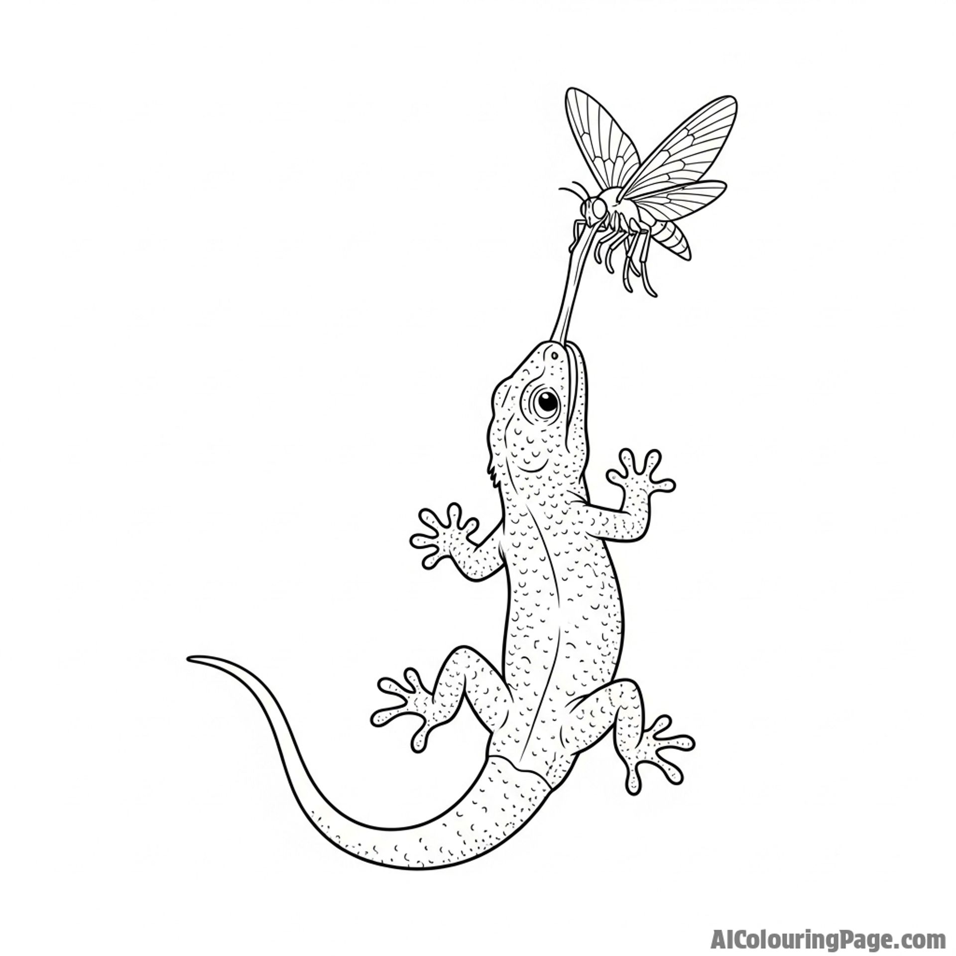 A lizard catching an insect mid-air with its lightning-fast tongue.