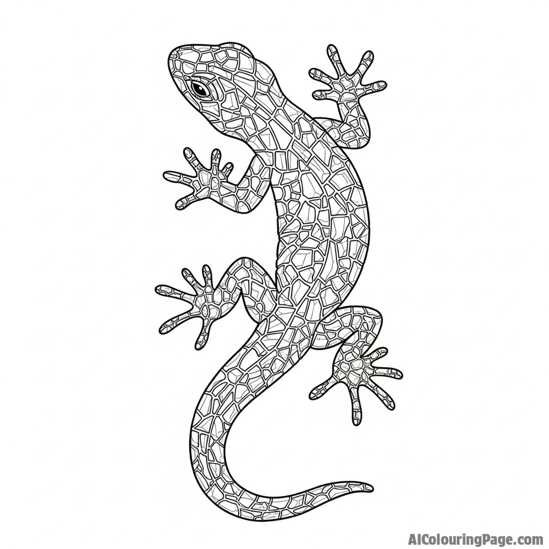A lizard's form created from shattered glass fragments, mosaic style.