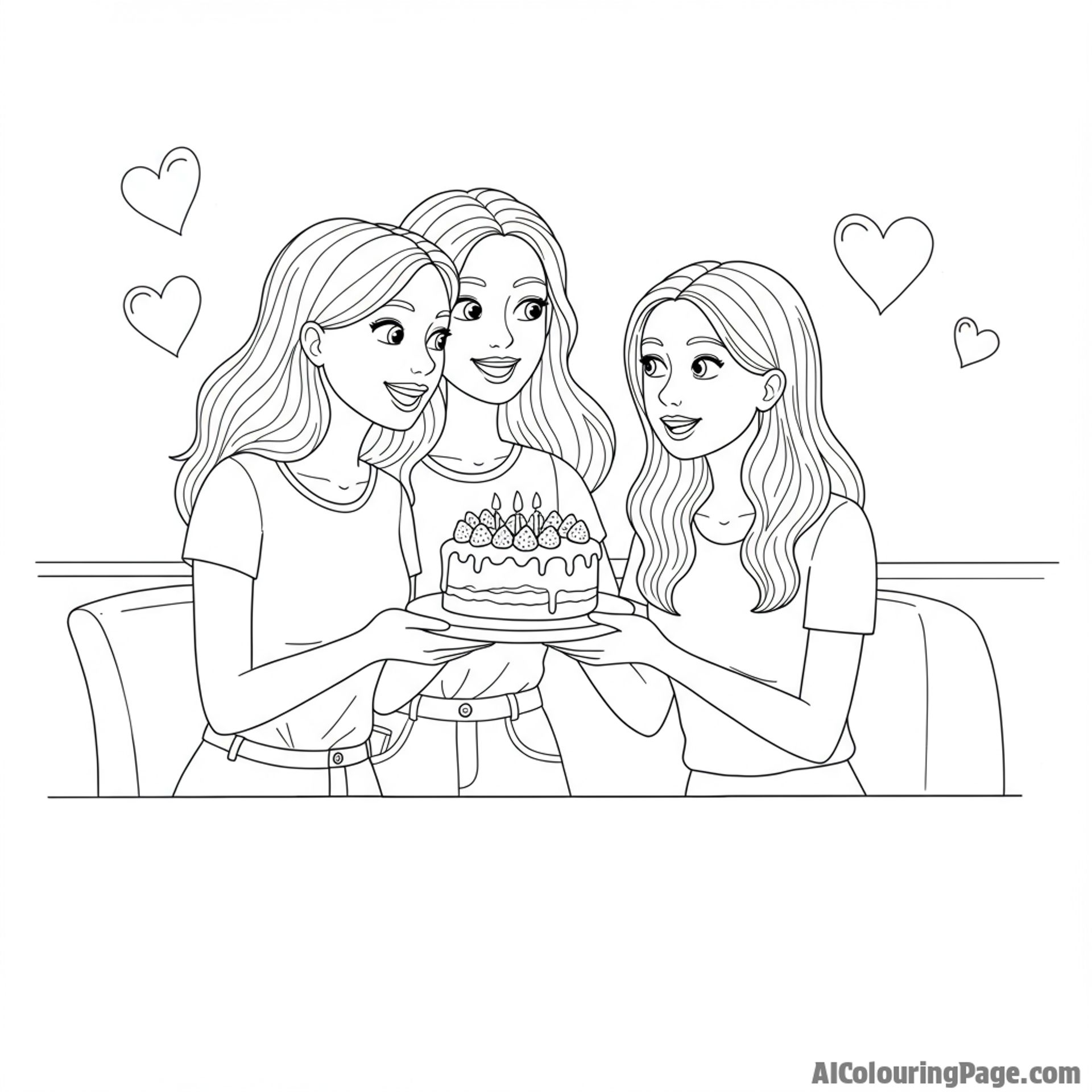 A girlfriend surprising her best friend with a homemade cake.
