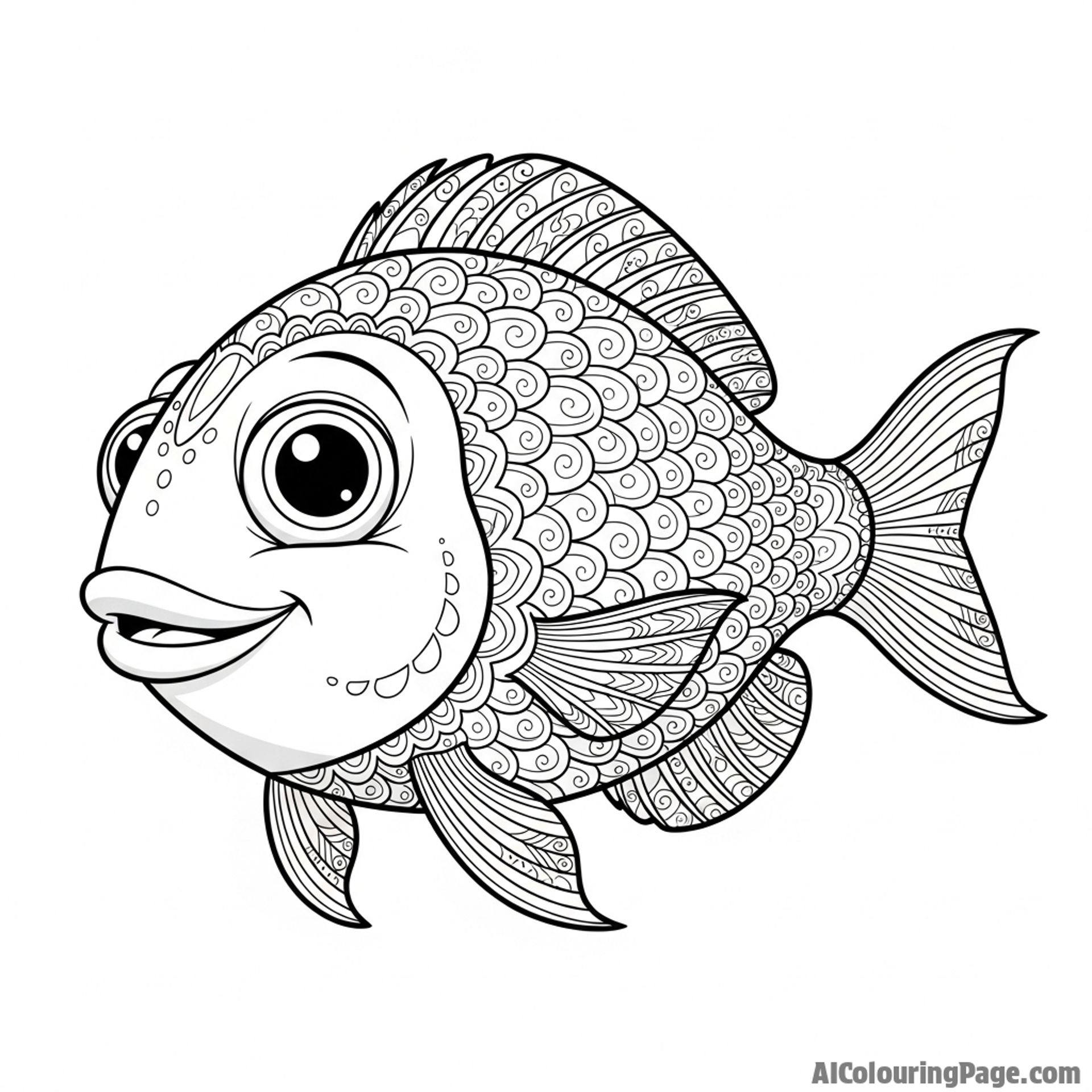 A fish with intricate, filigree-like patterns etched onto its scales.