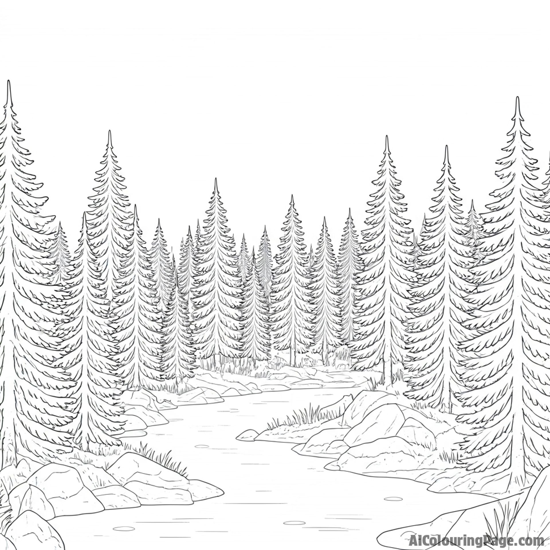 Boreal forest, evergreen trees, vast expanse, lonely wilderness.
