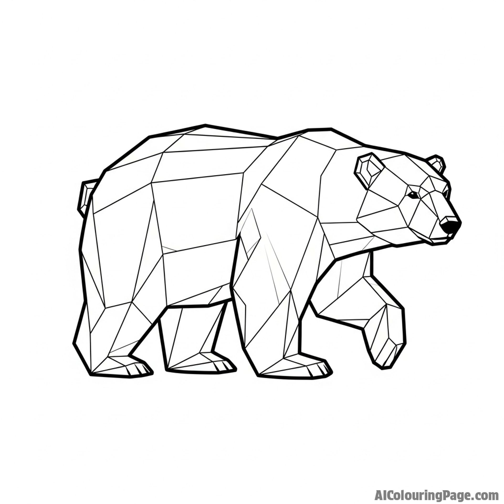 A geometric, low-poly rendering of a walking polar bear.
