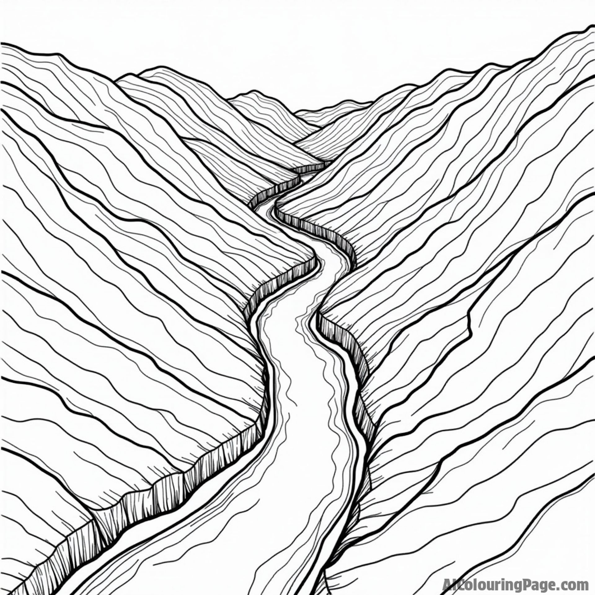 An aerial view of a winding river carving through a mountain valley.