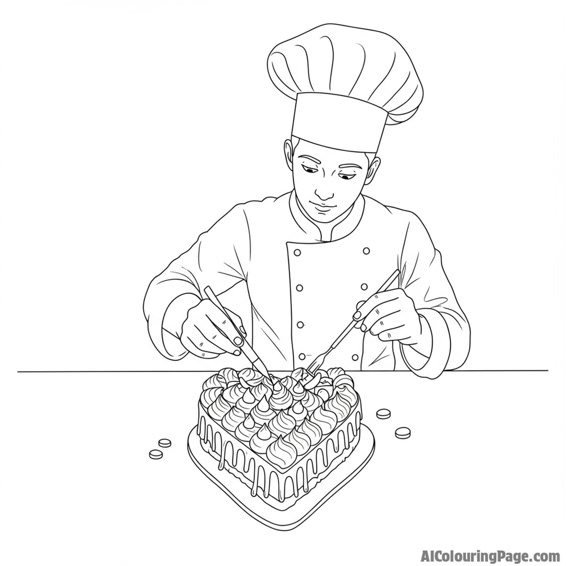 A chef creating a complicated dessert resembling a heart.