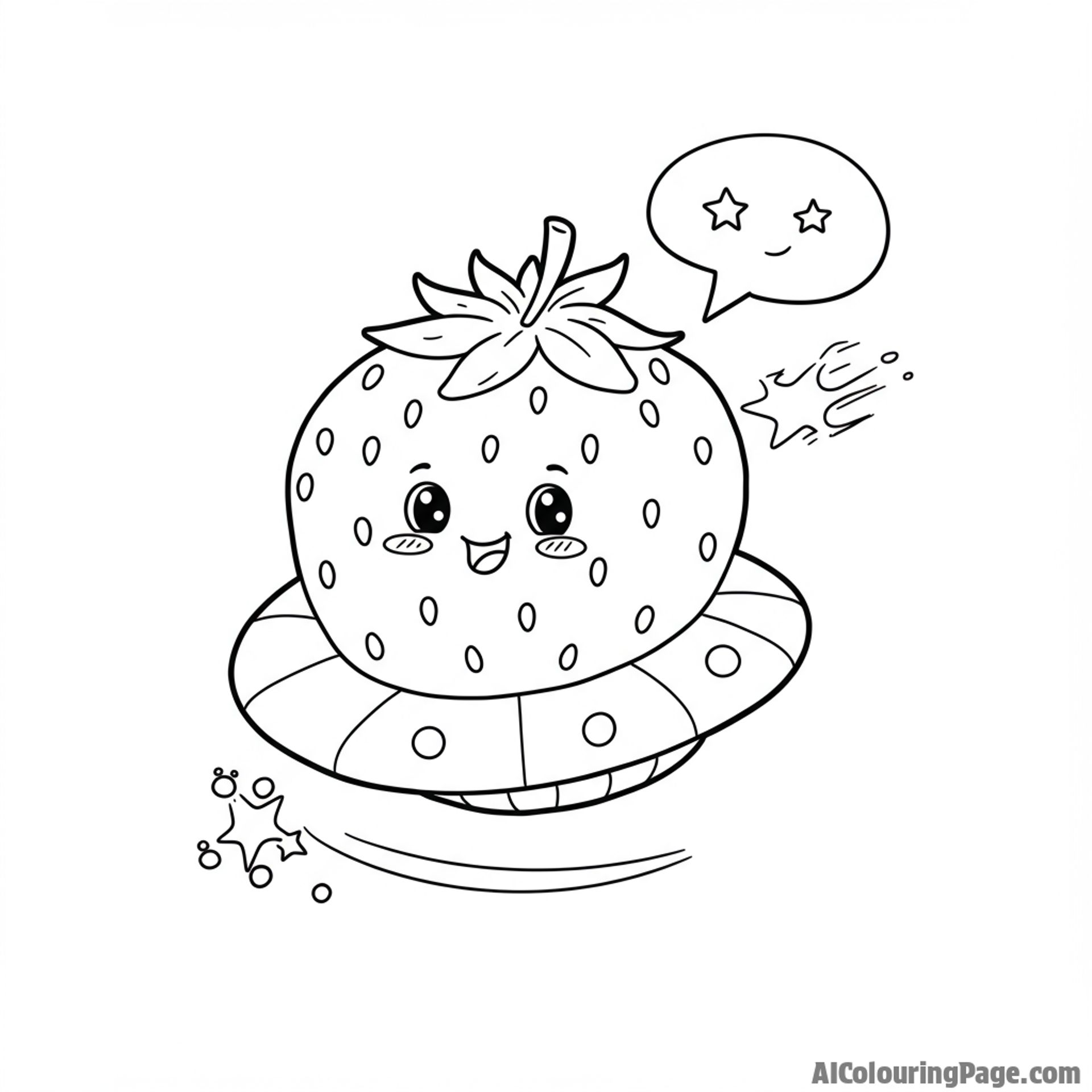 strawberry-shaped spaceship, dreamy expression