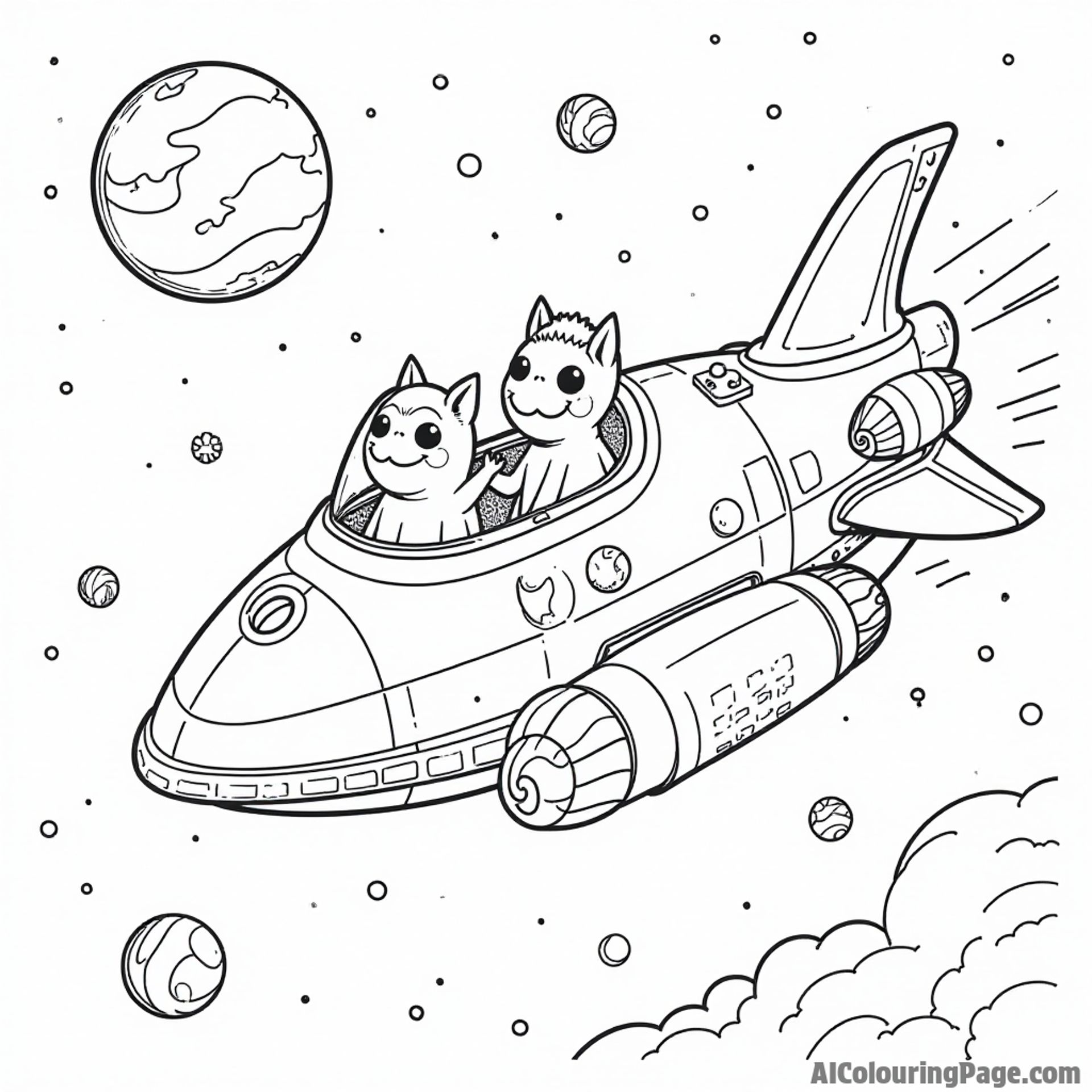 A futuristic candy spaceship exploring the universe, with lollipops as fuel, and cute aliens waving from the windows