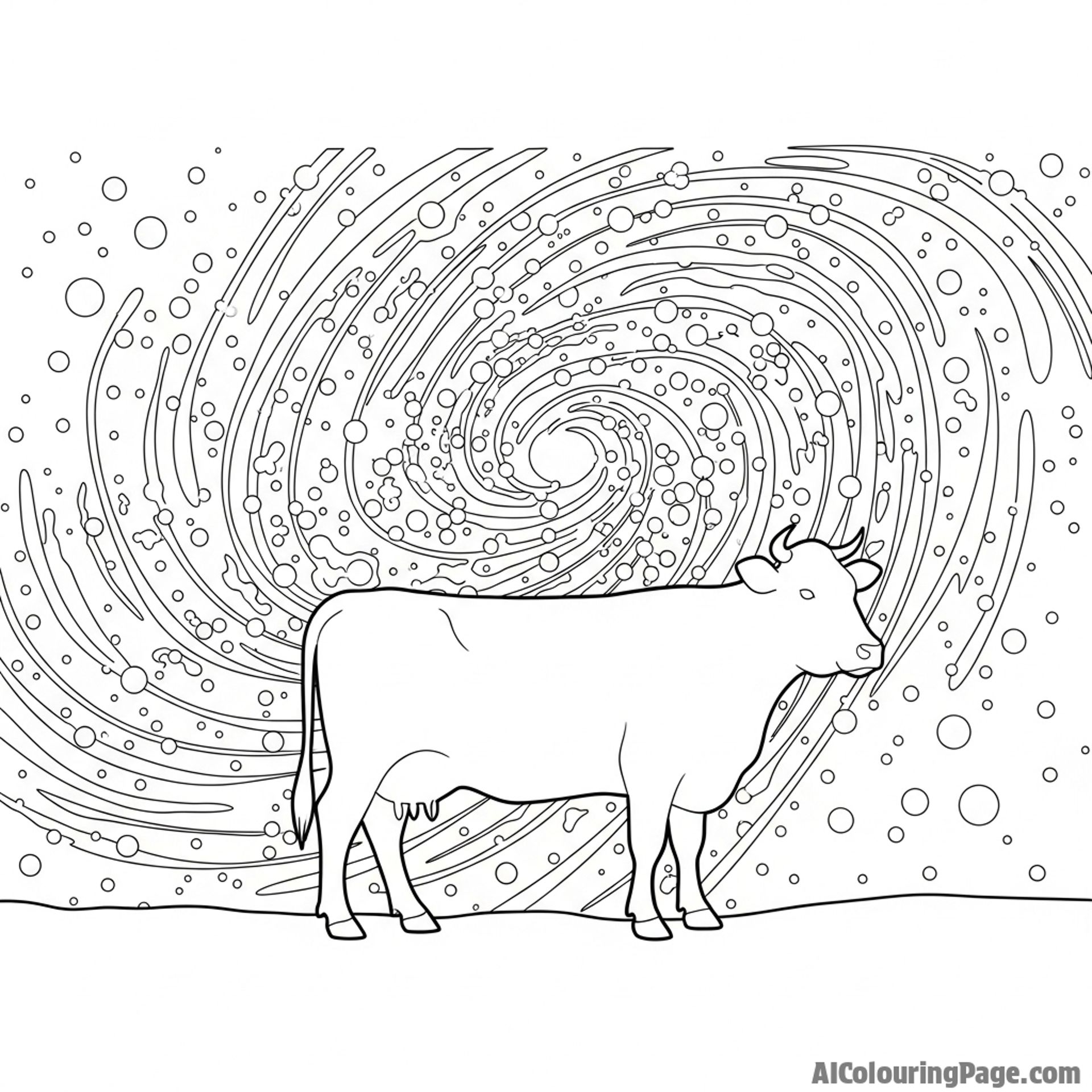 A cow silhouetted against a star-filled galaxy, hyper-detailed, cinematic.