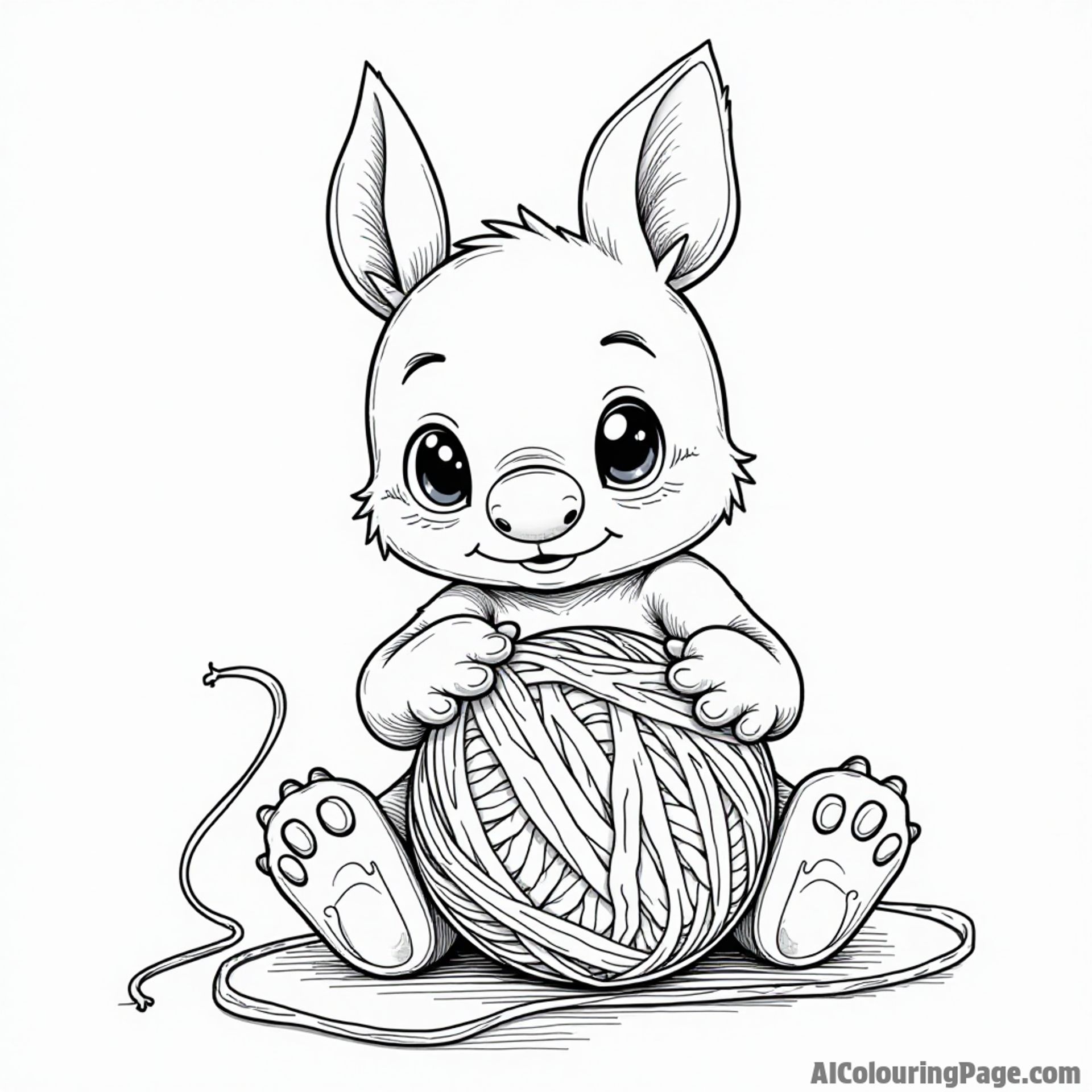 Stitch playing with a ball of yarn