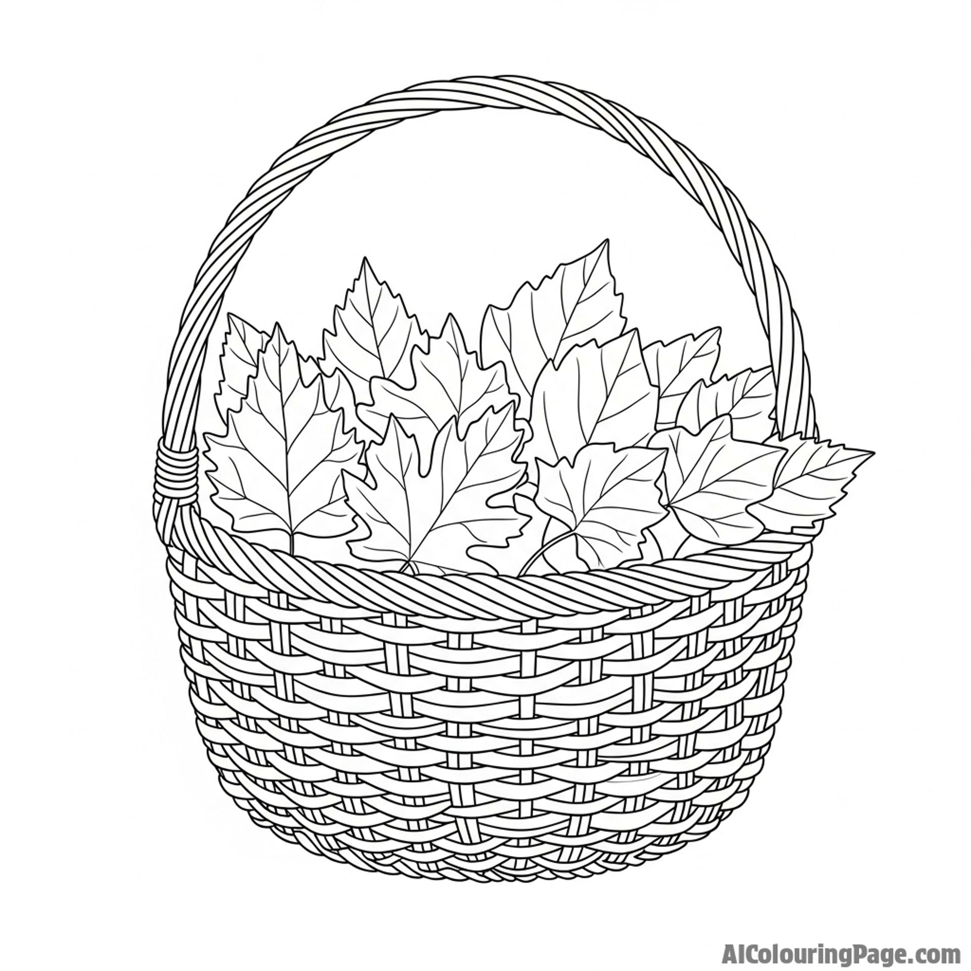 A woven basket filled with freshly gathered leaves.