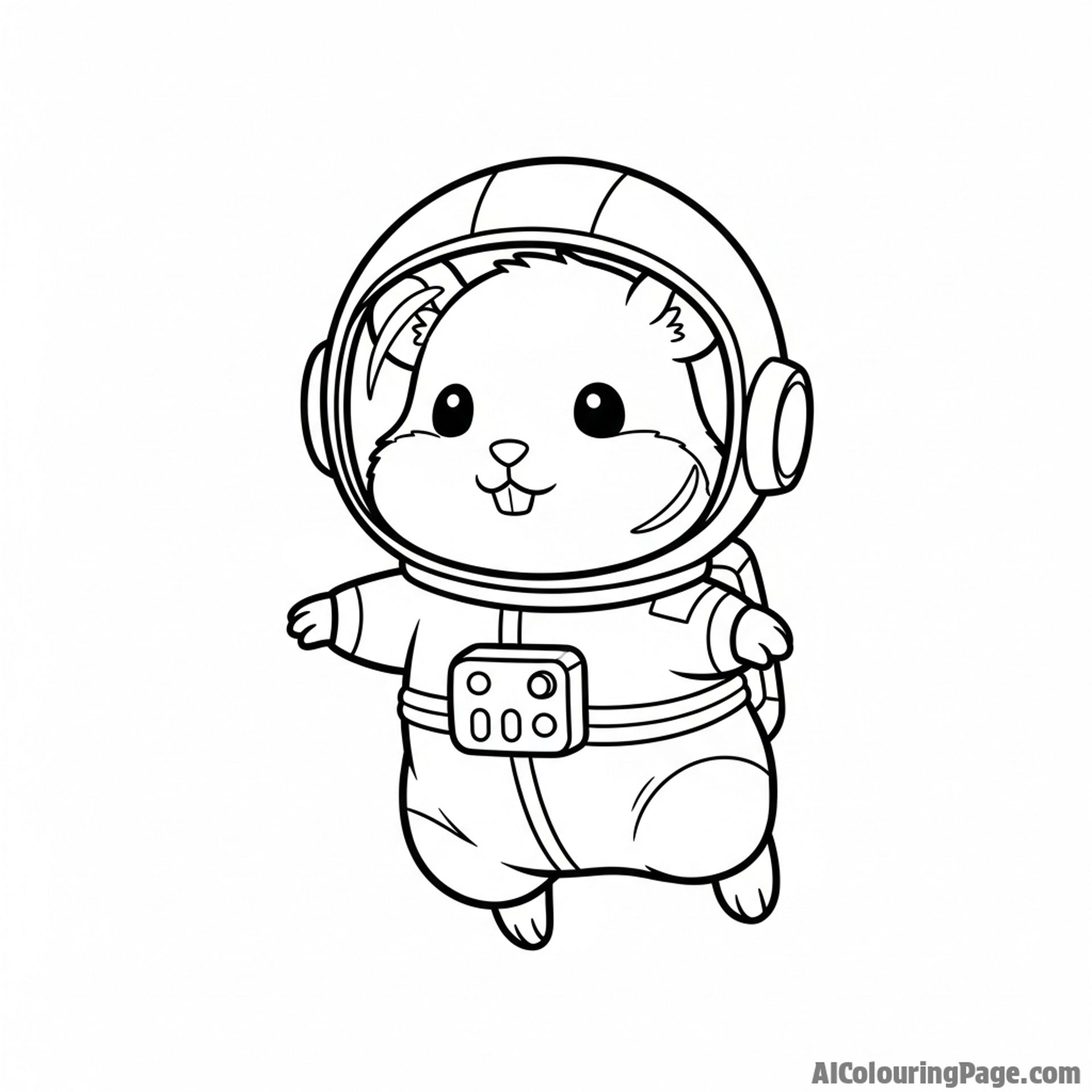 A tiny hamster astronaut wearing a helmet and floating in zero gravity
