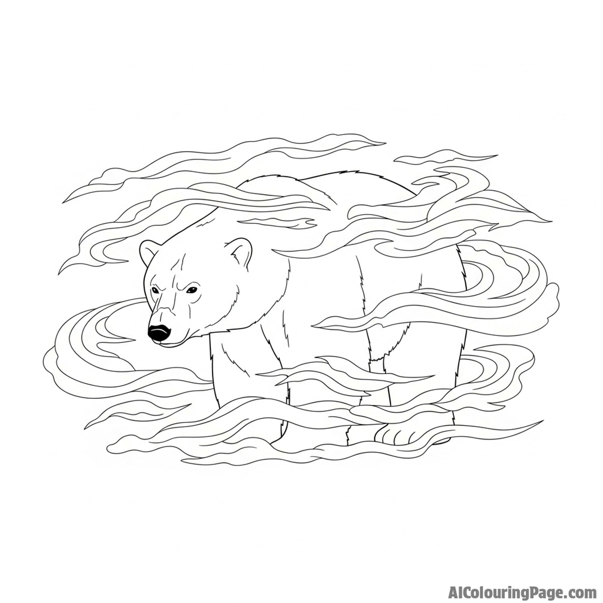 The shadowy form of a polar bear seen through a thick, dense fog.