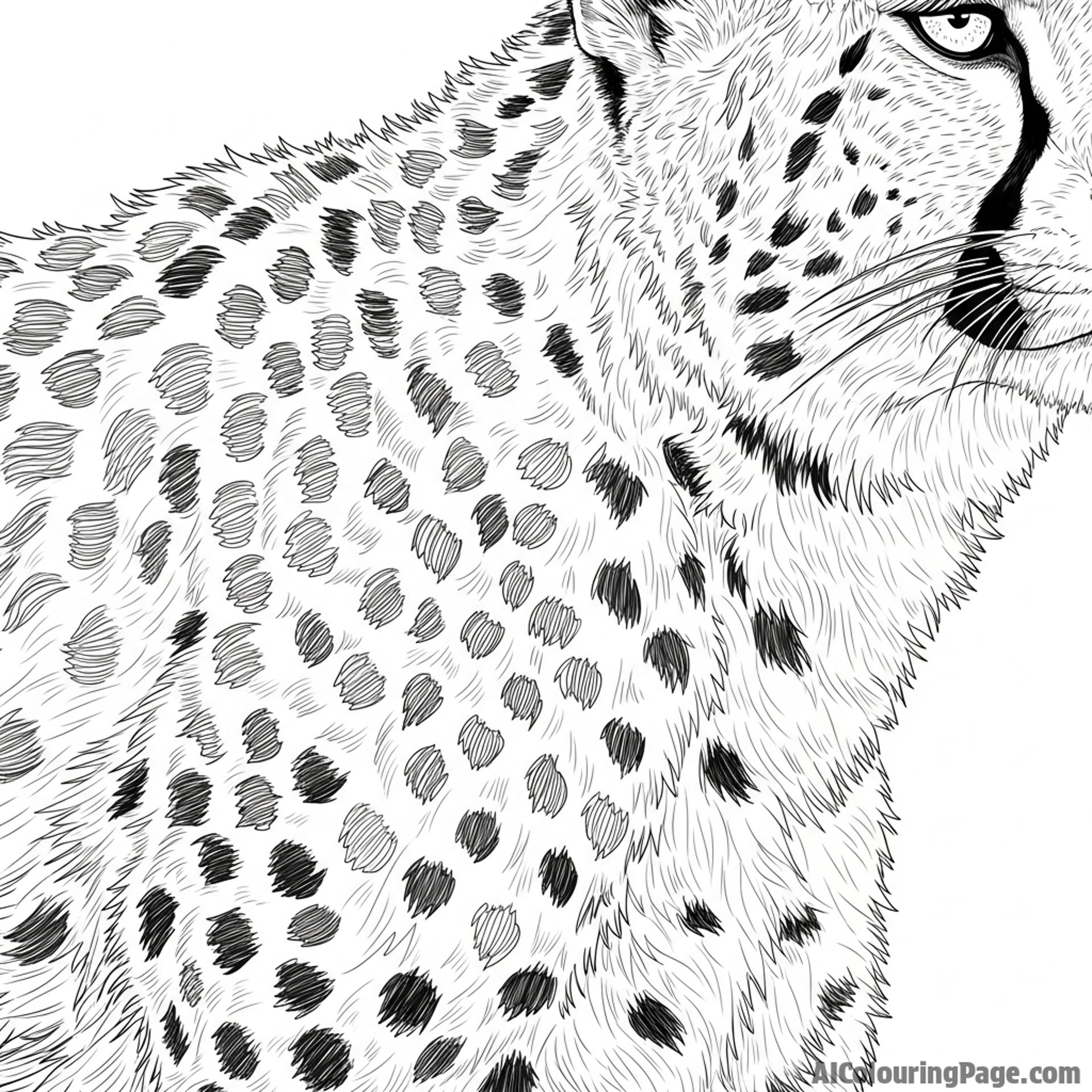 The varied texture of a cheetah's fur in extremely sharp, detailed focus.