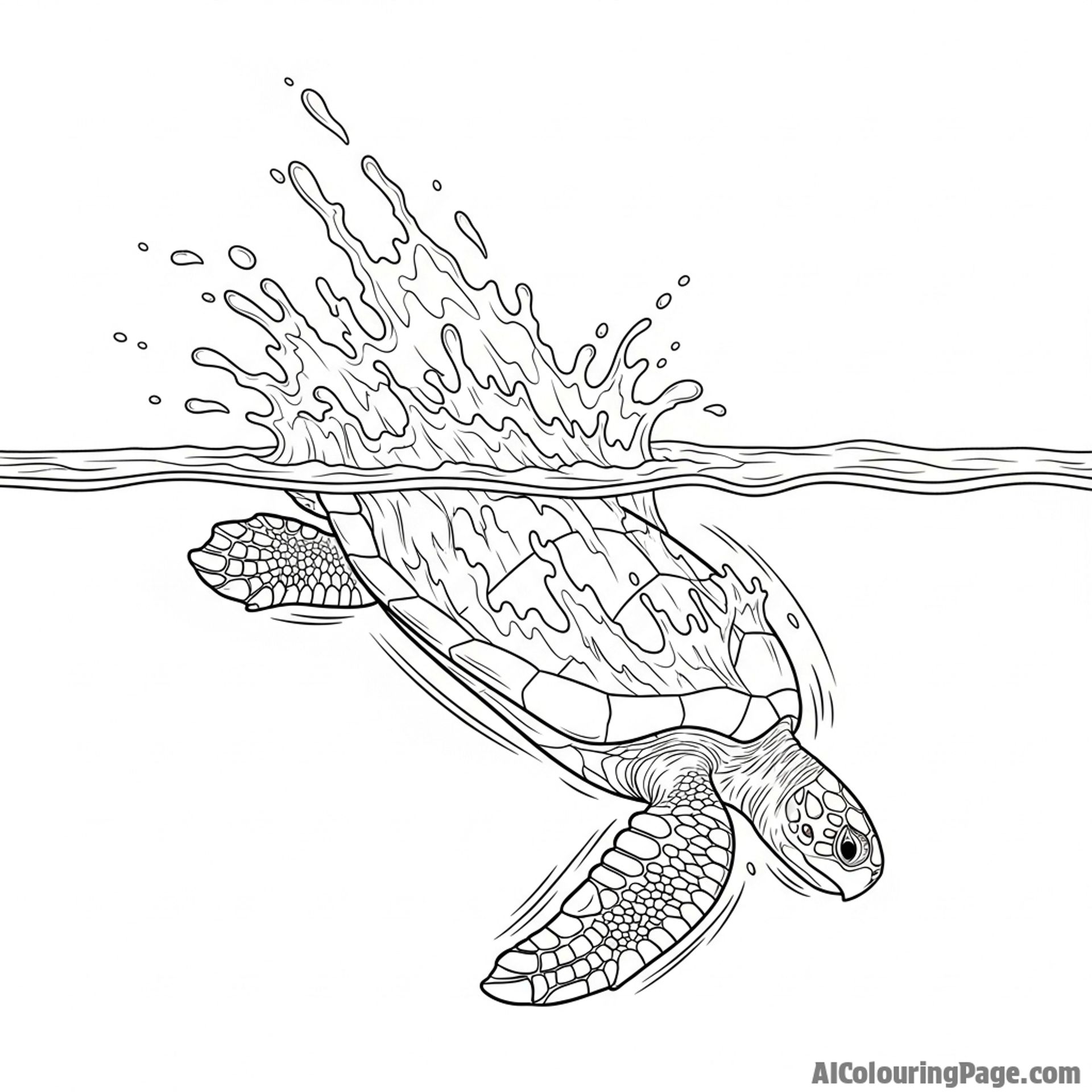 A high-speed photograph of a turtle diving into water, creating a splash.