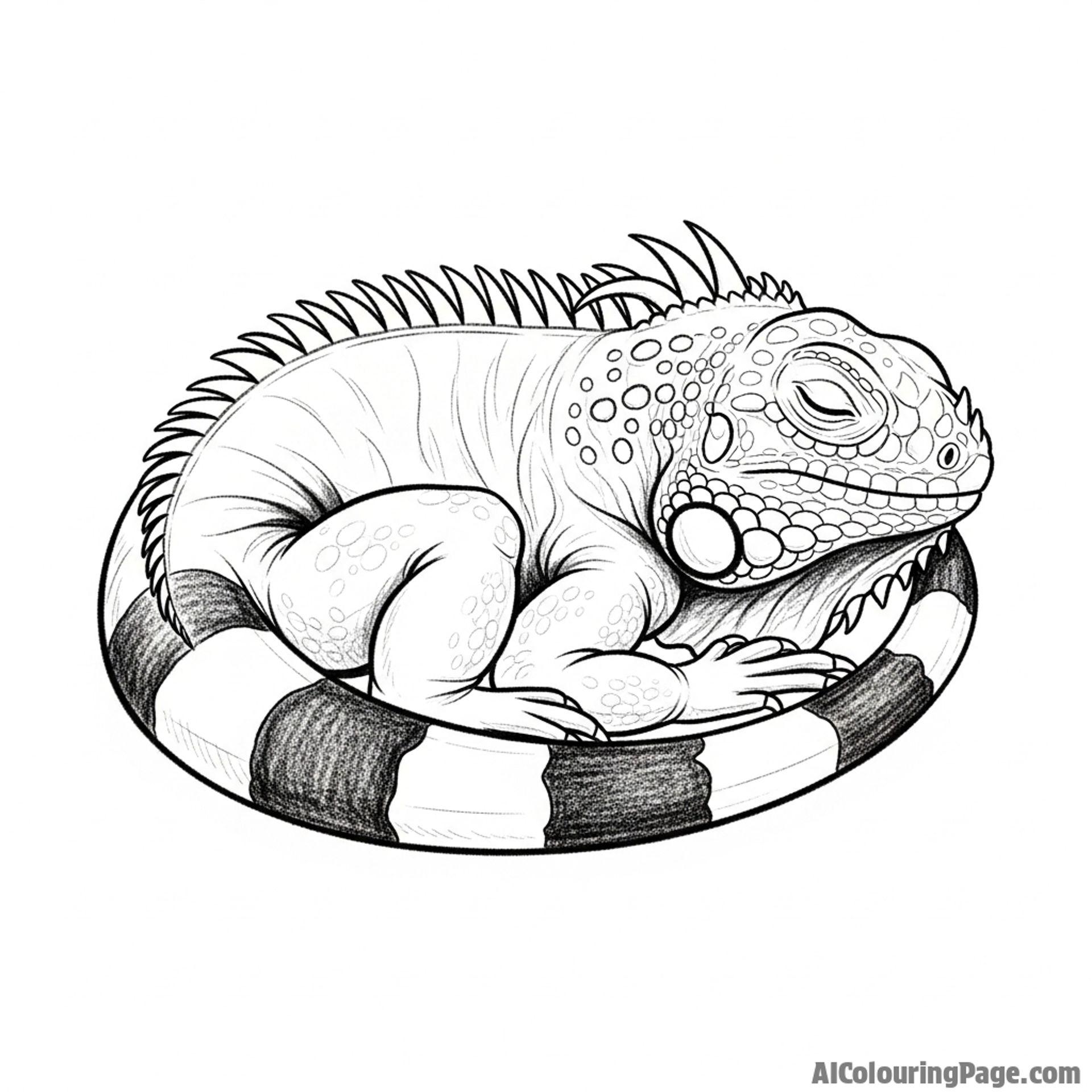 A detailed charcoal sketch of a sleeping iguana.
