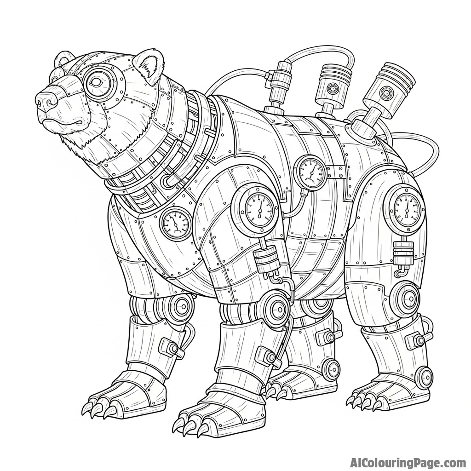 A steampunk-inspired automaton of a polar bear, with gears and pistons visible.