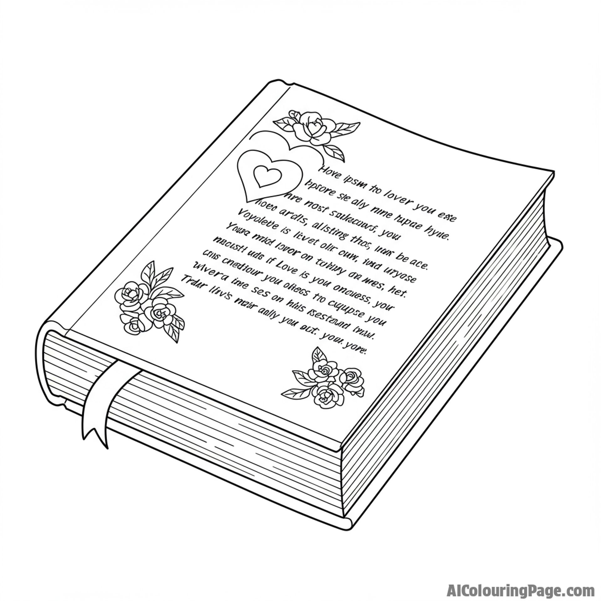 A book with a bookmark placed on a love poem.