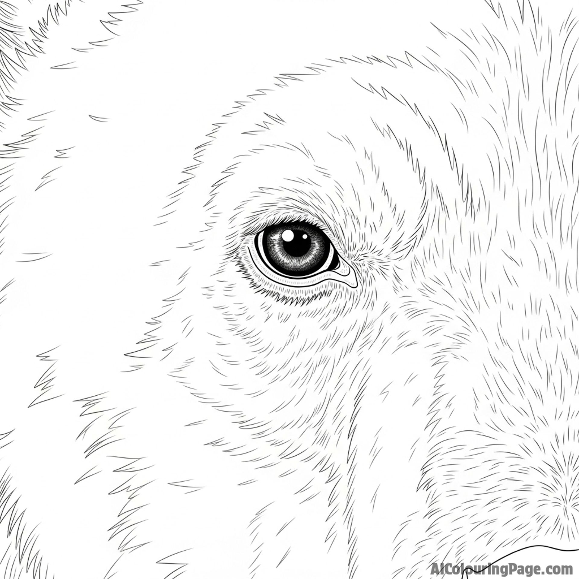 An extreme close-up on the dark, intelligent eye of a polar bear.