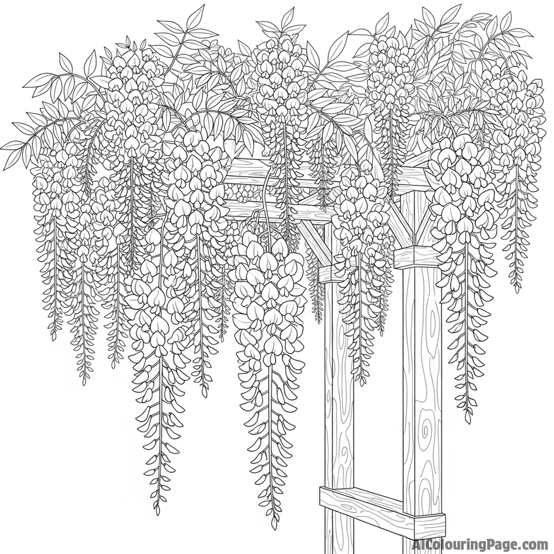 Wisteria cascading from a trellis, dramatic effect.