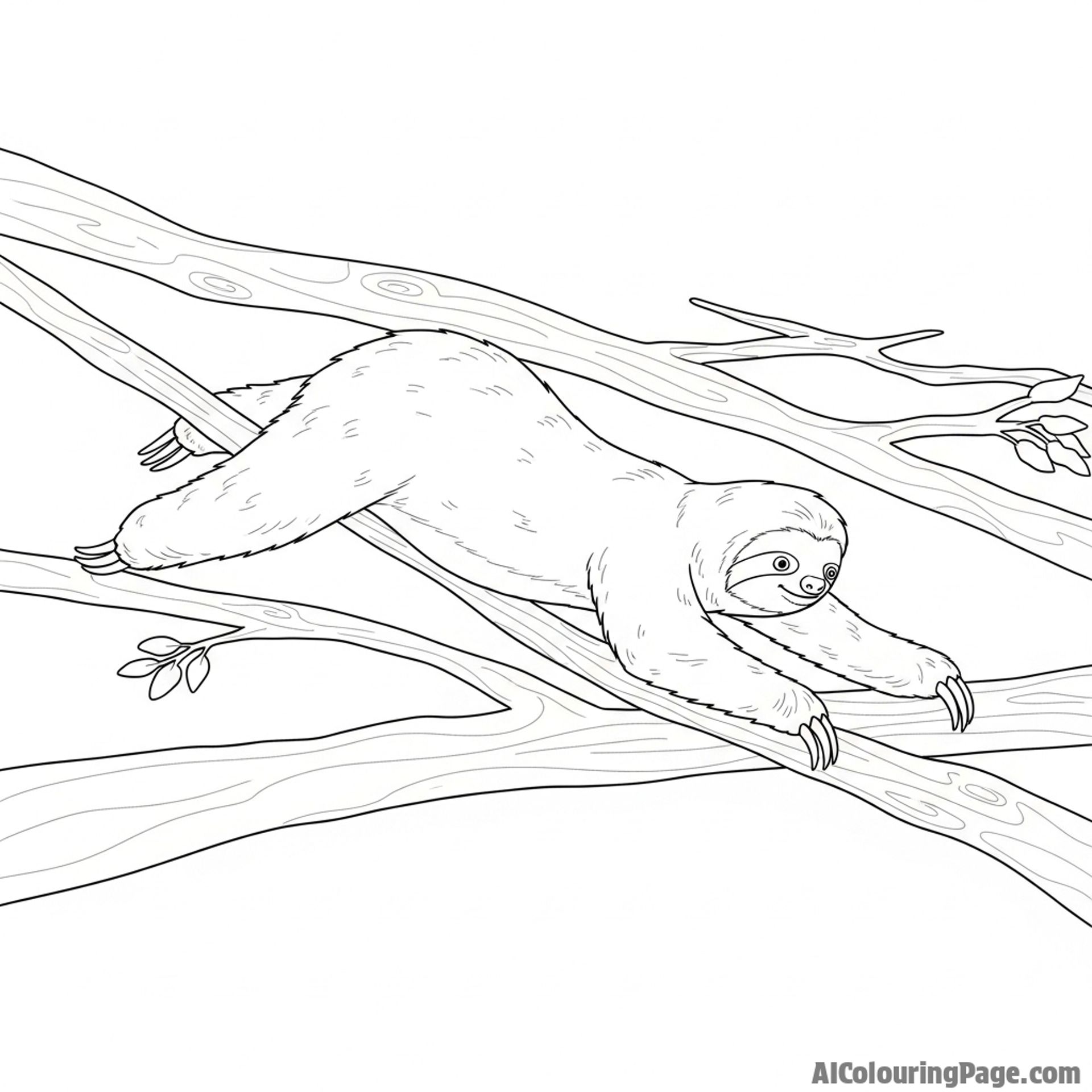An action shot of a sloth moving with surprising speed between two branches.
