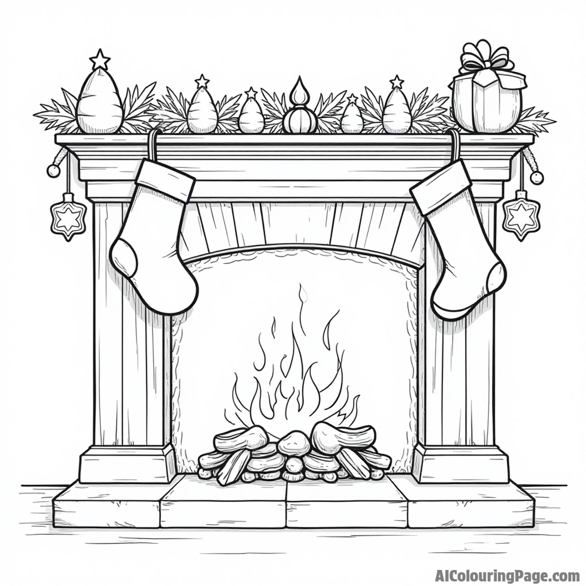 Cozy fireplace with stockings hanging