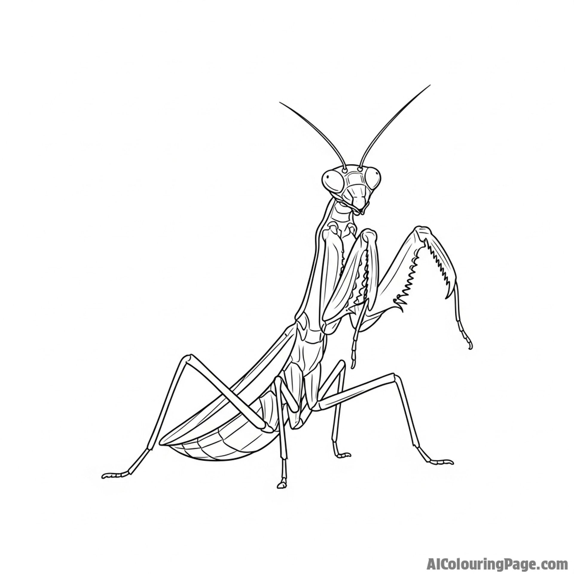 A praying mantis in a defensive posture, a miniature warrior