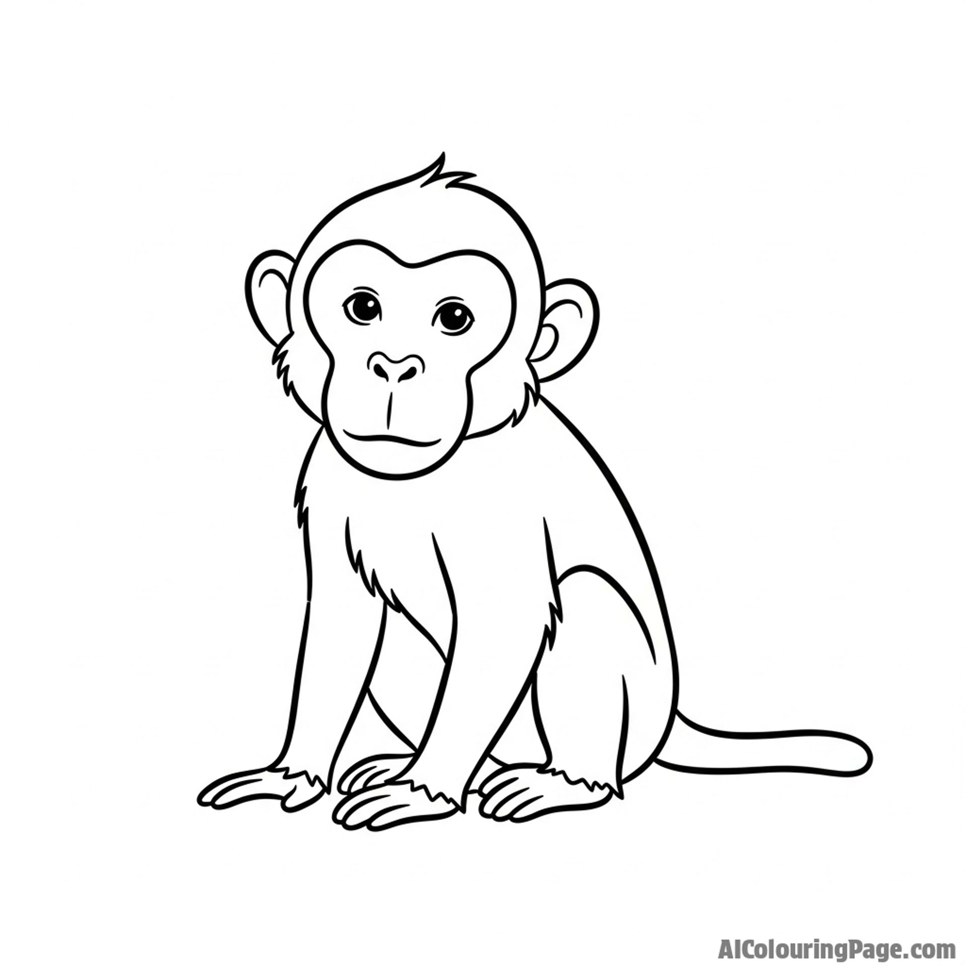 A minimalist ink wash painting of a single, sitting monkey.