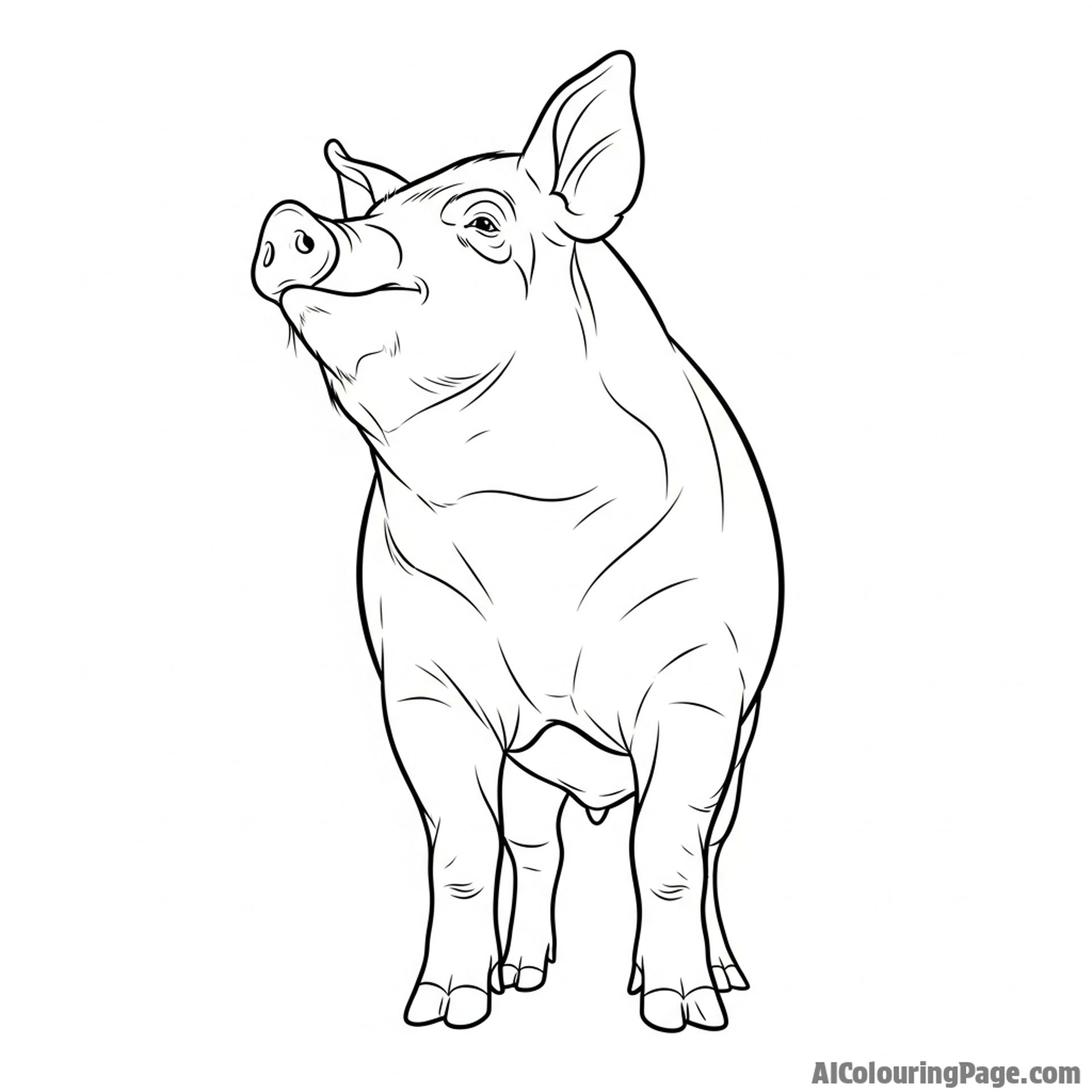 A low-angle shot of a large, proud pig, making it look monumental.