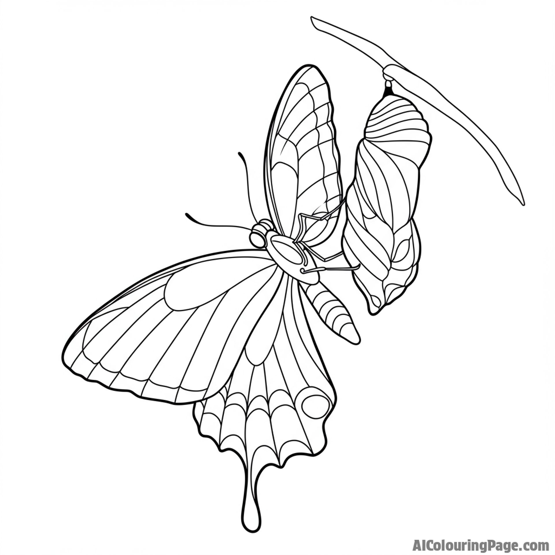 A butterfly emerging from its chrysalis, ready to take flight.