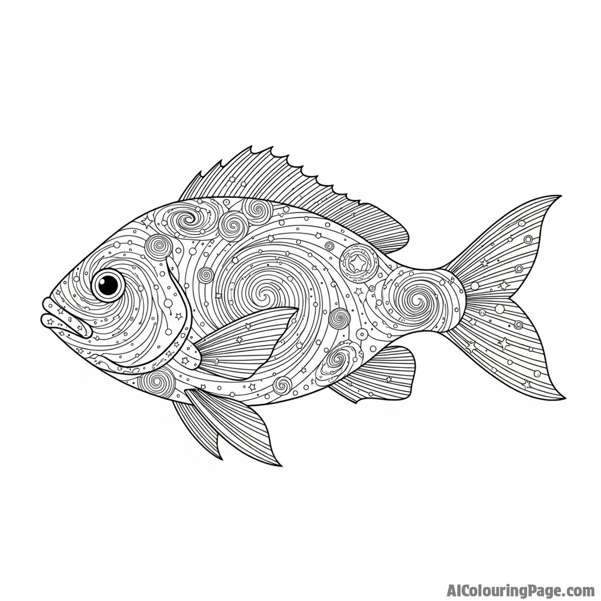 A fish made of swirling galaxies and stardust, swimming through cosmic space.