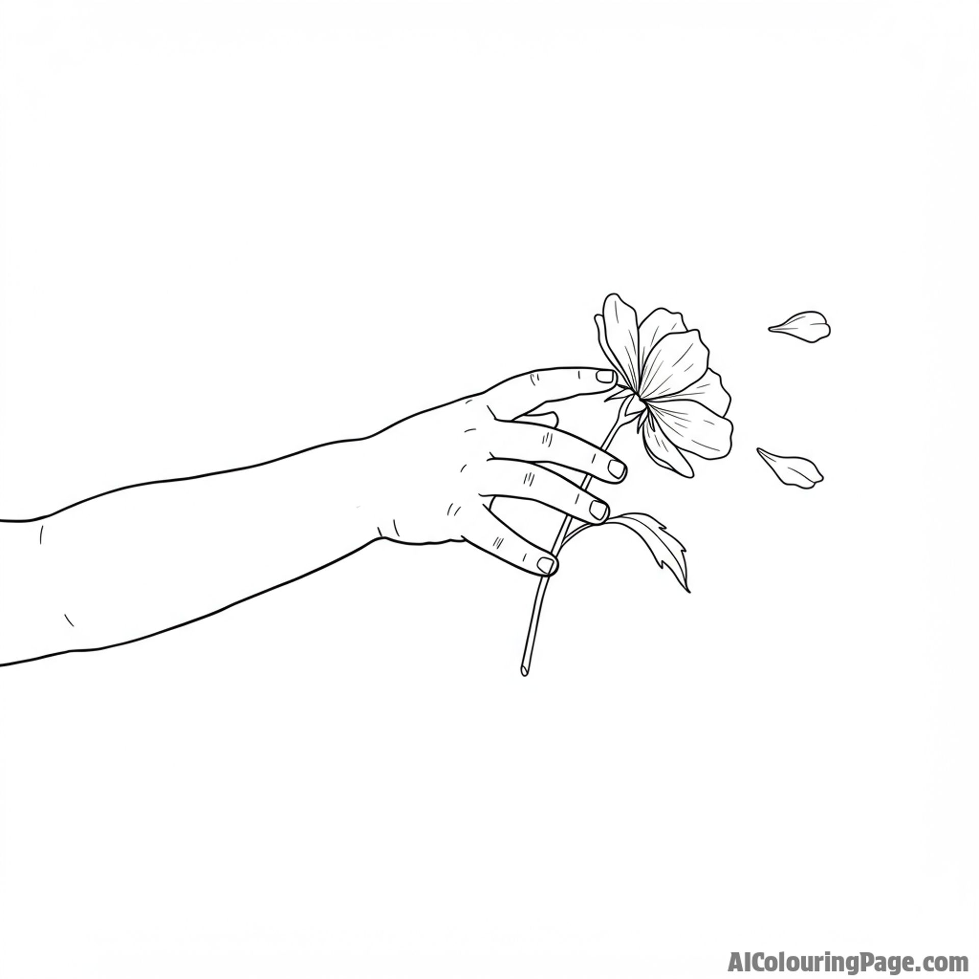 A child's hand reaching out to touch a delicate flower petal.